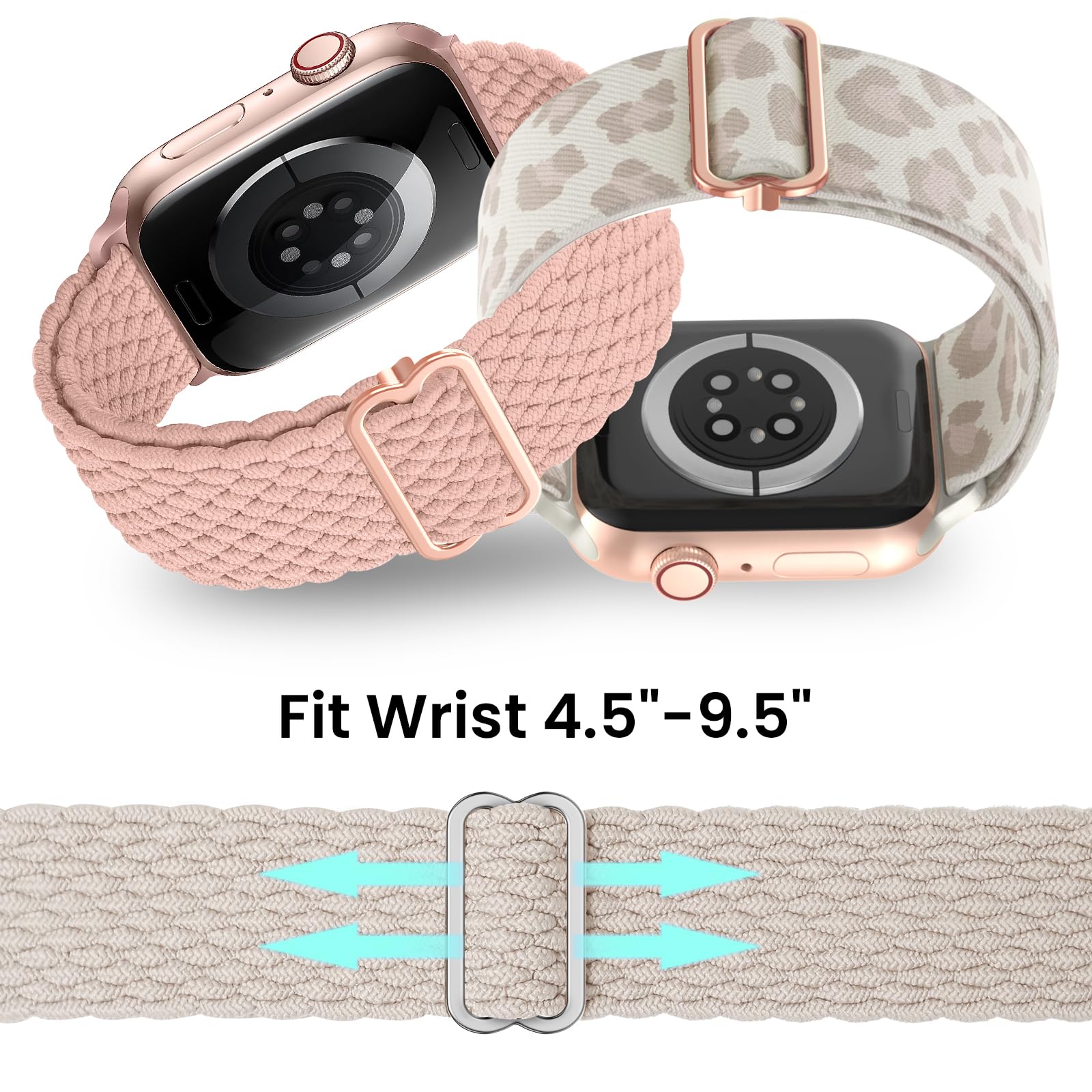 Delidigi Stretchable Nylon Braided Apple Watch Bands for Women - Compatible with iWatch Series 10/9/8/7/6/SE/5/4/3 & Ultra/Ultra 2 (38mm/40mm/41mm/42mm/44mm/45mm/46mm/49mm) - Perfect for Workouts, Running & Everyday Wear