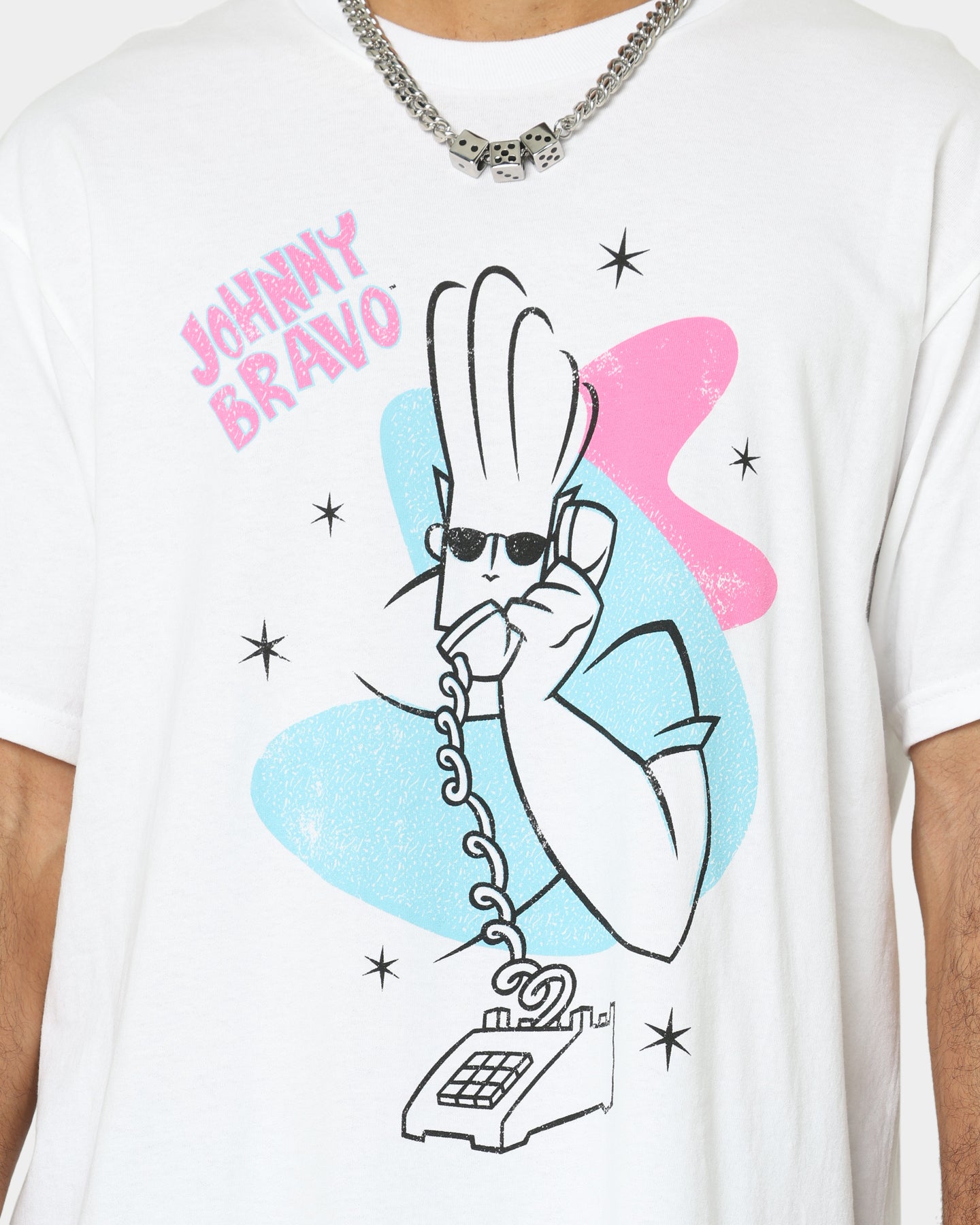 Johnny Bravo Dial A Hunk Graphic T-Shirt - White Cotton Vintage Tee for Men - Perfect for Casual Wear, Cosplay & 90s Cartoon Fan Gifts