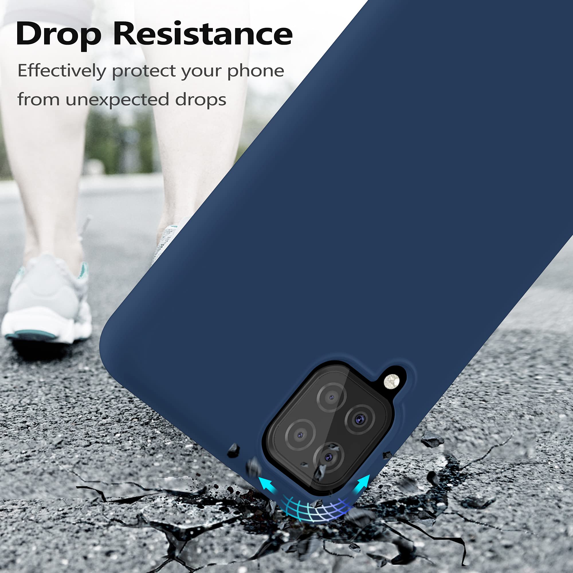 YATWIN Shockproof Silicone Case for Samsung Galaxy A12/M12 - Soft-Touch Full Body Protection, Anti-Slip & Dustproof Phone Cover (Dark Blue) - Perfect for Outdoor Activities, Work & Daily Use