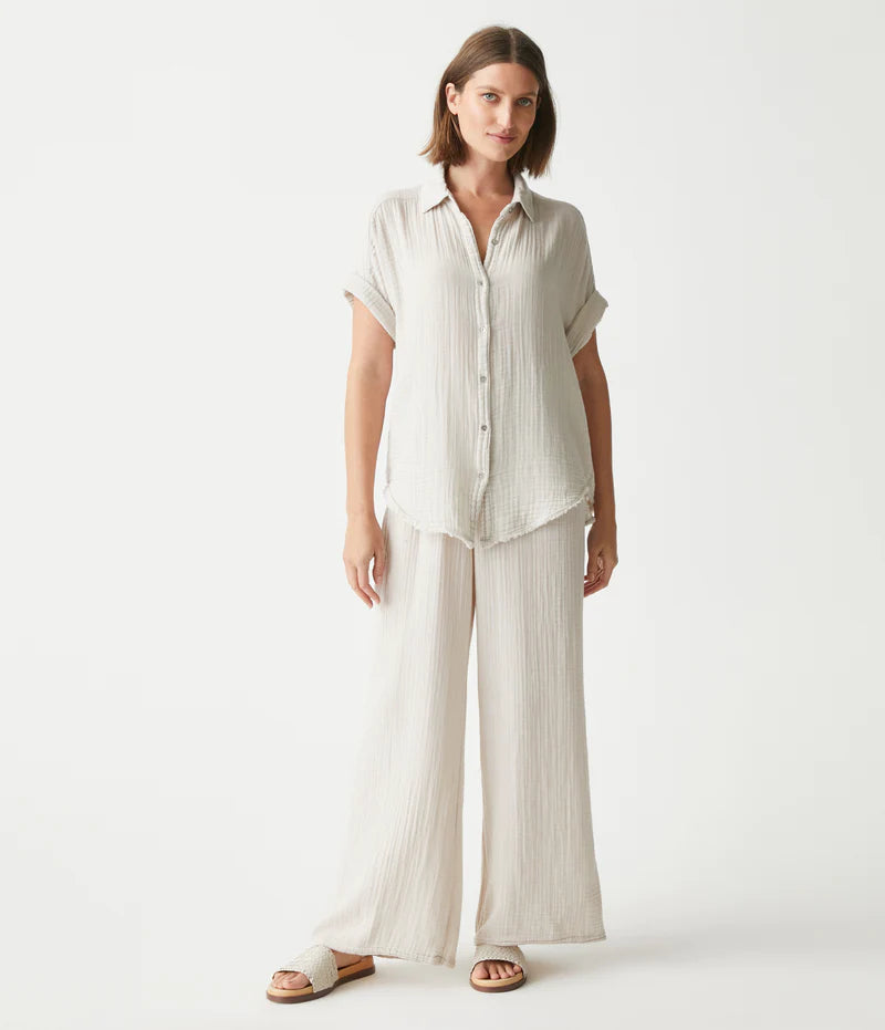 Bailey Gauze Button Down Shirt for Women - Soft Breathable Casual Blouse in Cement Color - Perfect for Office, Weekend Outings and Summer Travel