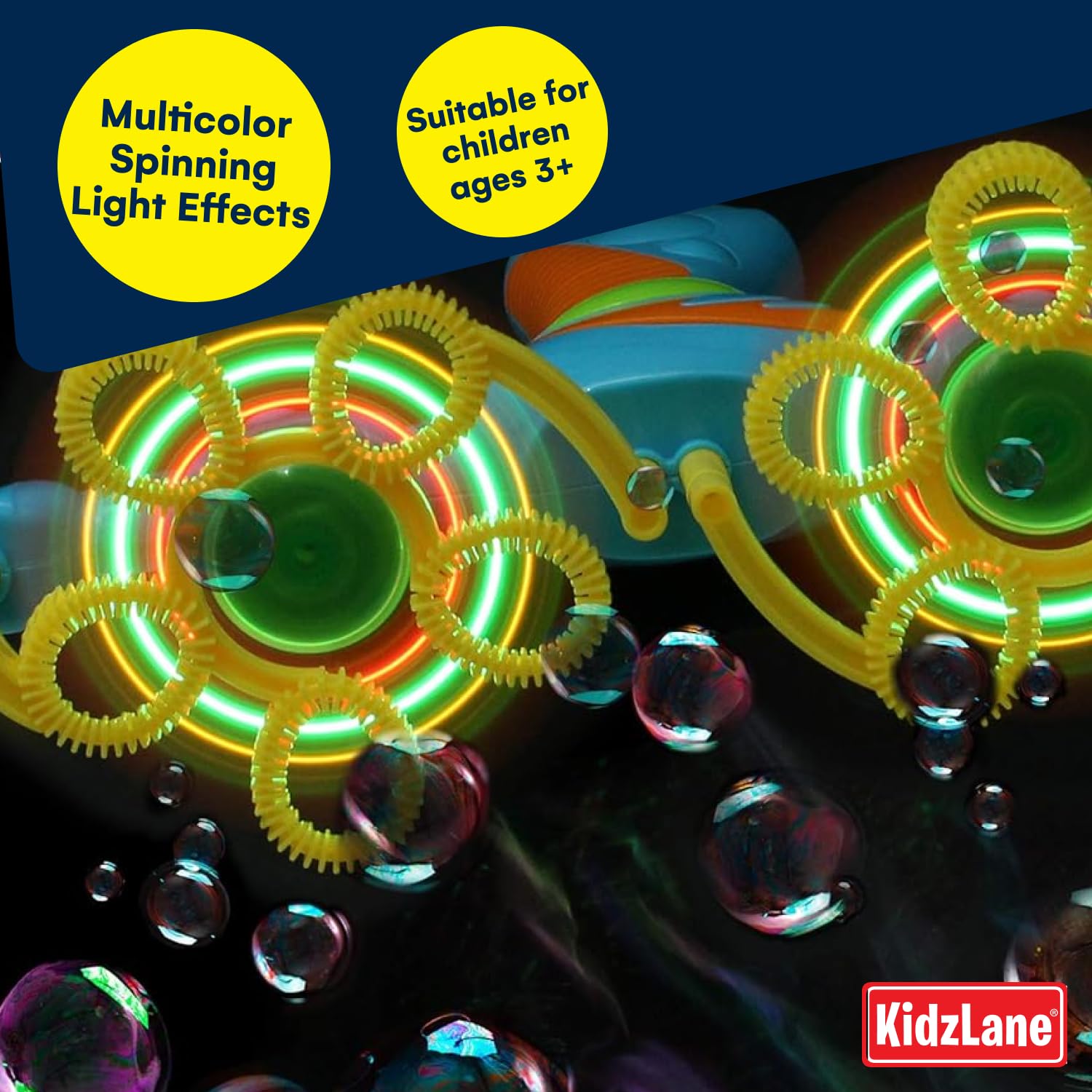 Kidzlane Bubble Blaster - Light Up Bubble Machine for Kids & Toddlers | Handheld Bubble Blower Wand with 4oz Solution | Outdoor & Indoor Bubble Toy for Ages 3+ | Perfect for Birthday Parties, Backyard Play & Summer Fun