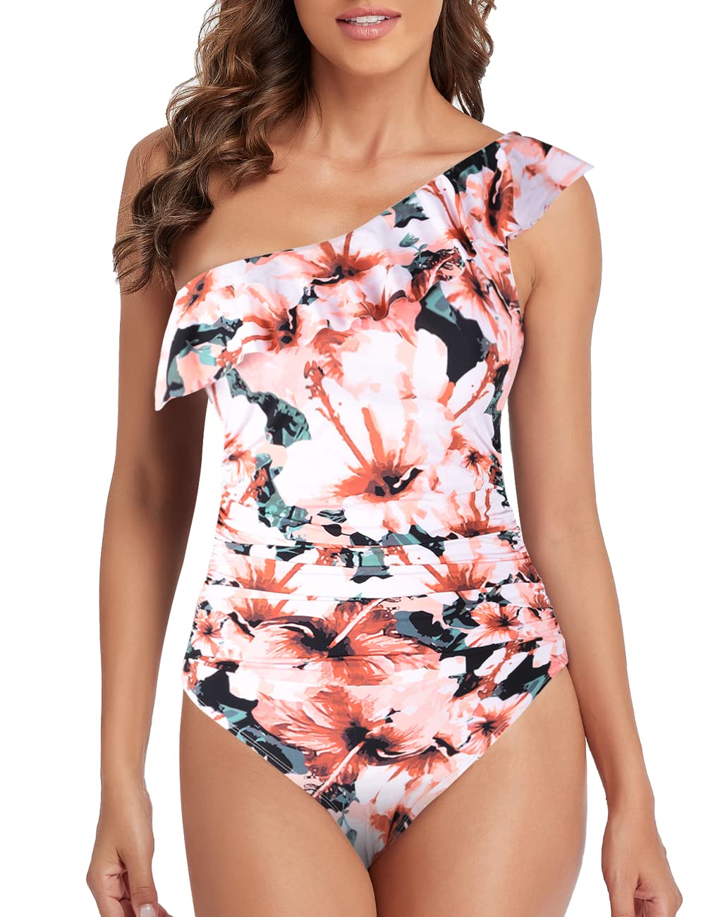 Hilor Women's One Piece Swimsuit Tummy Control Asymmetric One Shoulder Bathing Suit - Sexy Beachwear for Pool, Vacation & Summer Activities
