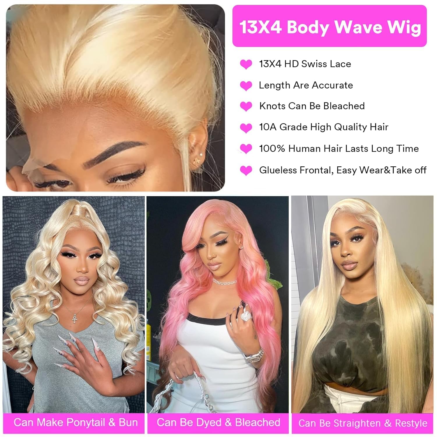 613 Blonde Lace Front Wig Human Hair - 28 Inch Body Wave 13x4 HD Lace Frontal Wig with Pre-Plucked Hairline, 180% Density & Baby Hair | Perfect for Cosplay, Daily Wear & Special Occasions
