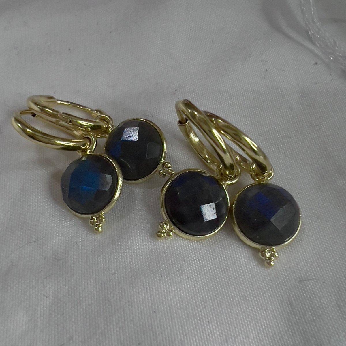 Laihas Free Spirit Gold Labradorite Hoop Earrings for Women - Elegant Gemstone Jewelry for Everyday Wear & Special Occasions