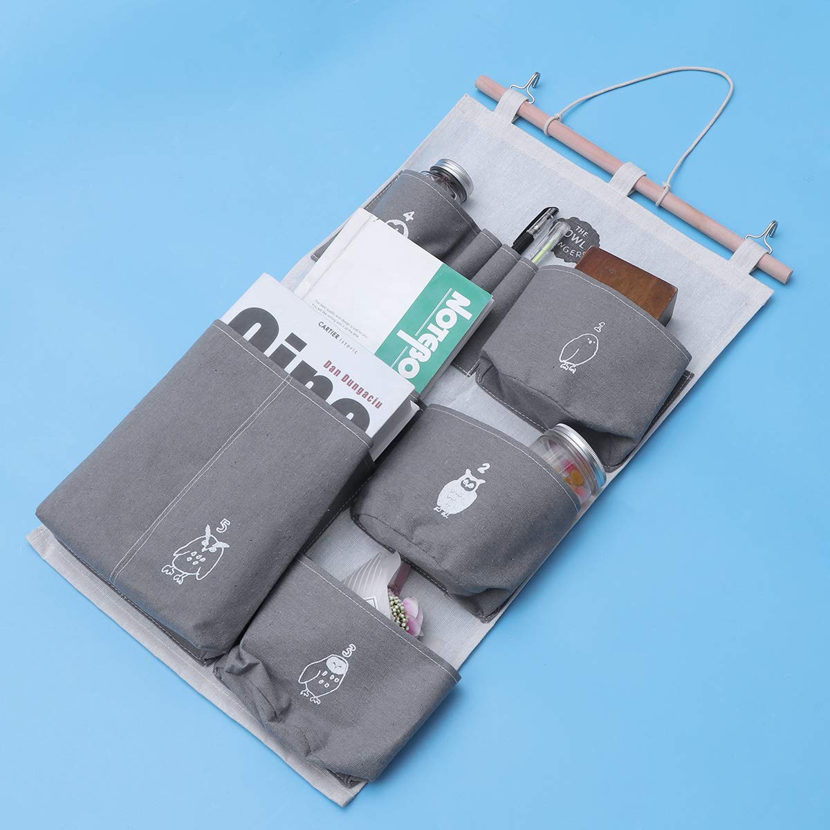 Fashion Wall Hanging Storage Organizer with Multiple Pockets - Over The Door Hanging Closet Organizer for Magazines, Accessories & Home Organization (Grey) - Perfect for Bedroom, Closet & Bathroom Storage Solutions