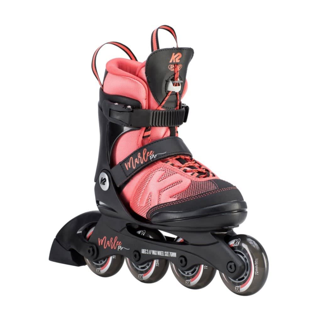 K2 Skate Youth Marlee Pro Inline Skates for Girls - Black/Coral - Adjustable Sizes for Growing Feet - Perfect for Outdoor Roller Skating, Park Rinks & Fitness Training