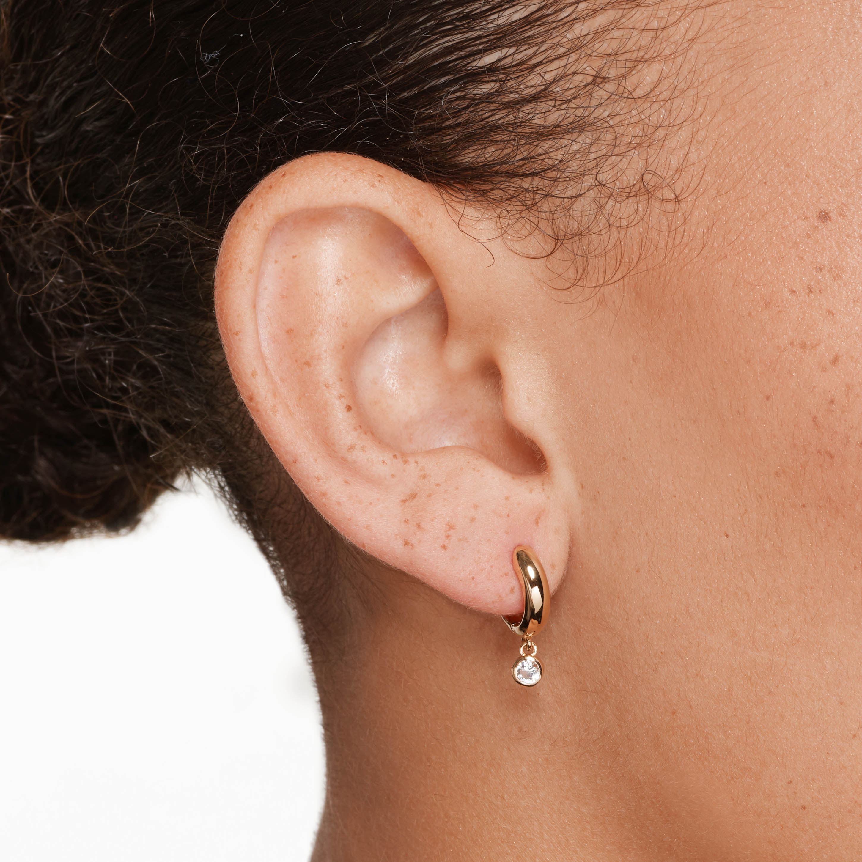 14K Gold White Topaz Round Drop Huggie Earrings for Women - Perfect for Weddings, Parties & Everyday Elegance