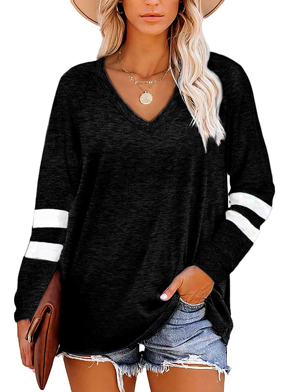 Grace's Secret Women's Long Sleeve V-Neck Casual Tunic Tops - Soft & Comfortable Blouse for Work, Date Night & Everyday Wear