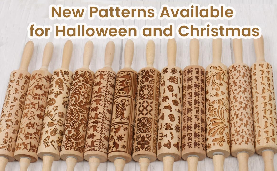 Wooden Embossed Rolling Pin for Baking Cookies - Floral Butterfly Flower Design - Perfect for Springerle, Dough, Clay Pottery & Christmas Cookies - Ideal for Home Bakers & Ceramic Artists