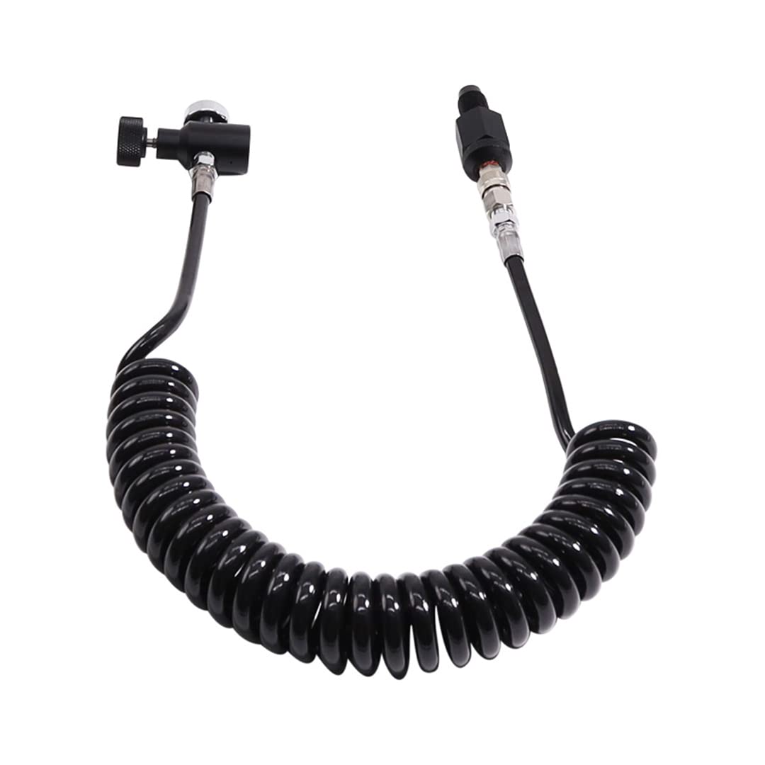 Heavy Duty Paintball Air Coil Remote Hose Line with QD & 3000 PSI Gauge - High Pressure Black Air Hose for Paintball Guns - Perfect for Outdoor Games, Tournaments & Tactical Training