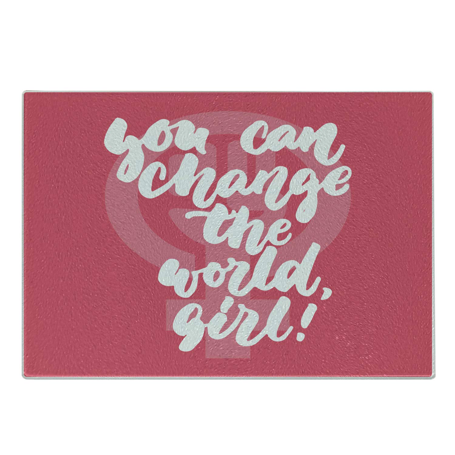 Ambesonne Inspirational Cutting Board - 'You Can Change the World' Motivational Quote on Blush Pink Glass - Decorative Tempered Glass Serving Board for Kitchen & Dining - Small Size (Hot Pink/White/Coral) - Perfect for Gifts, Home Decor & Entertaining