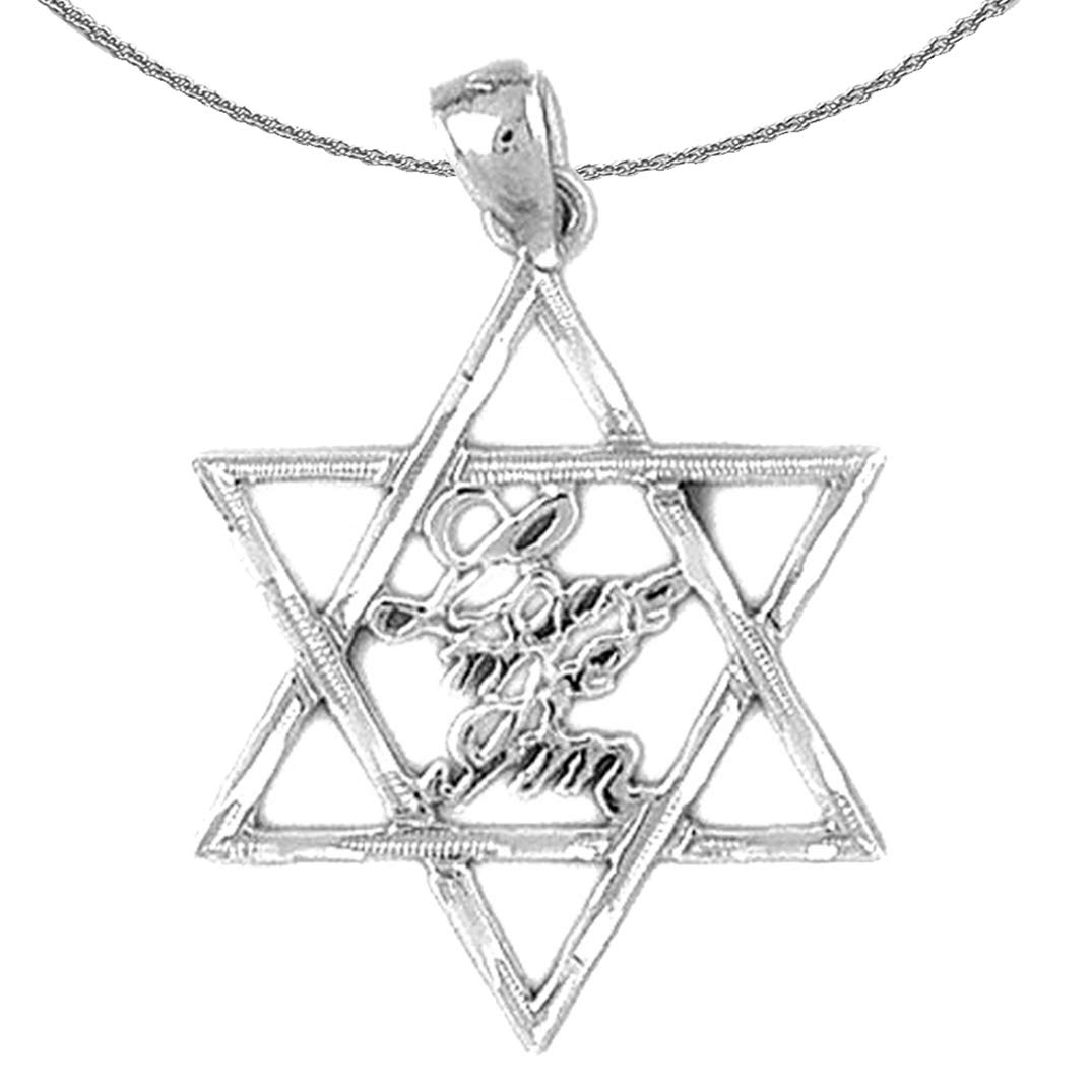 Rhodium-Plated 925 Silver Star of David Pendant Necklace - 18