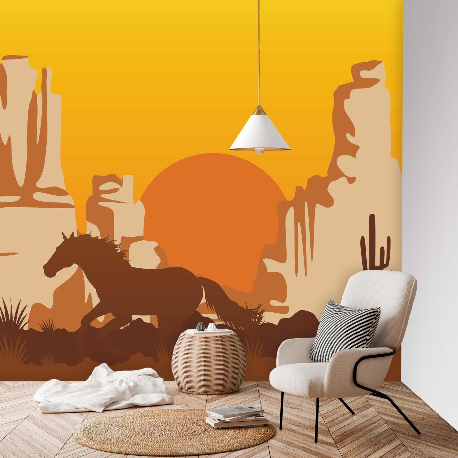 Galloping Horse Wall Mural - Arizona Canyon Landscape Peel and Stick Wallpaper - 4 Sizes (Self-Adhesive, Removable) - Perfect for Living Room, Bedroom, or Office Decor
