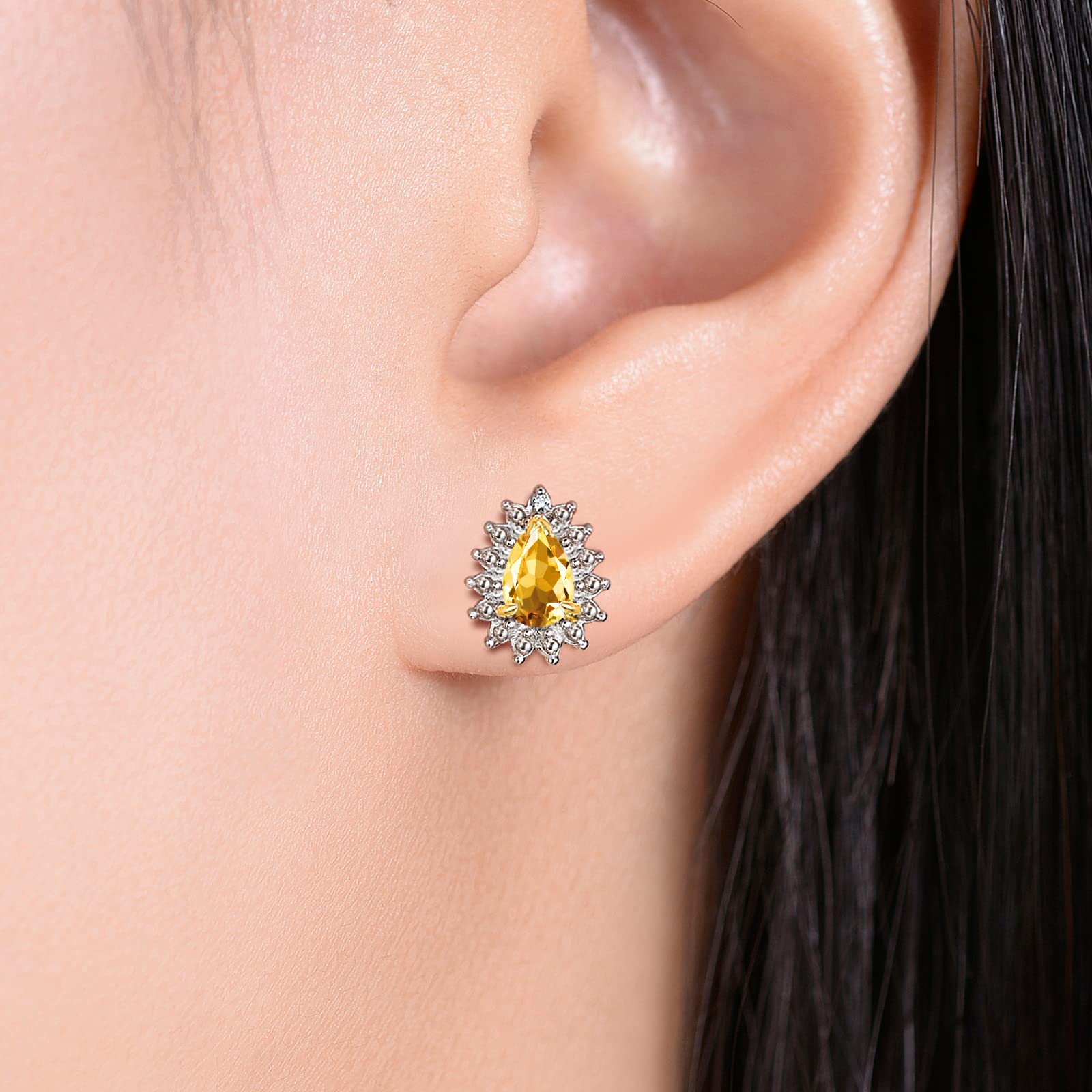 RYLOS 14K Yellow Gold Plated Halo Stud Earrings - 6X4MM Pear Shape Cubic Zirconia & Simulated Diamonds - Elegant Birthstone Jewelry for Women - Perfect Gift for Birthday, Anniversary & Special Occasions