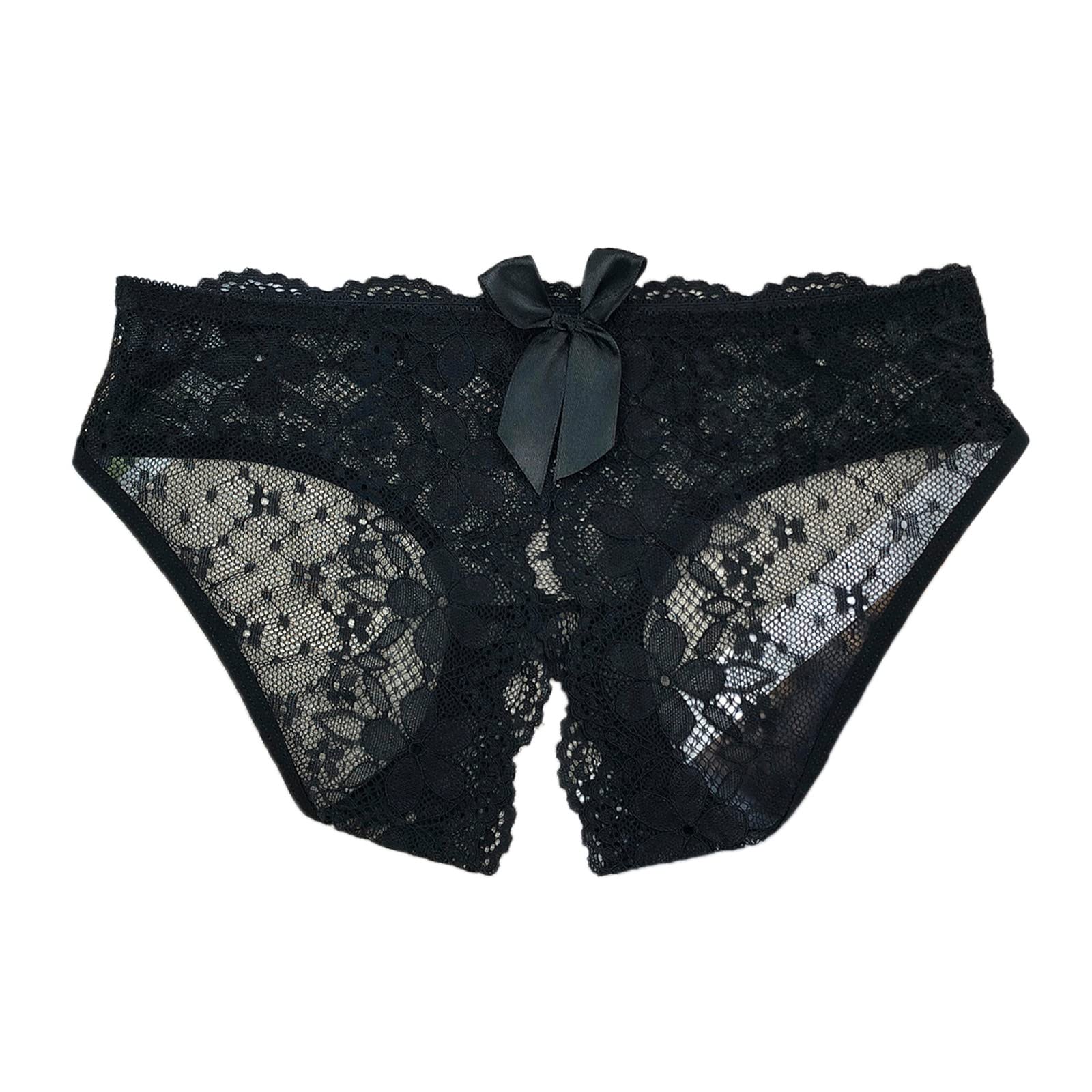 Sexy Floral Lace Crotchless Thong Panties for Women - Black Lace G-String Underwear Plus Size Lingerie for Romantic Nights & Boudoir Photography
