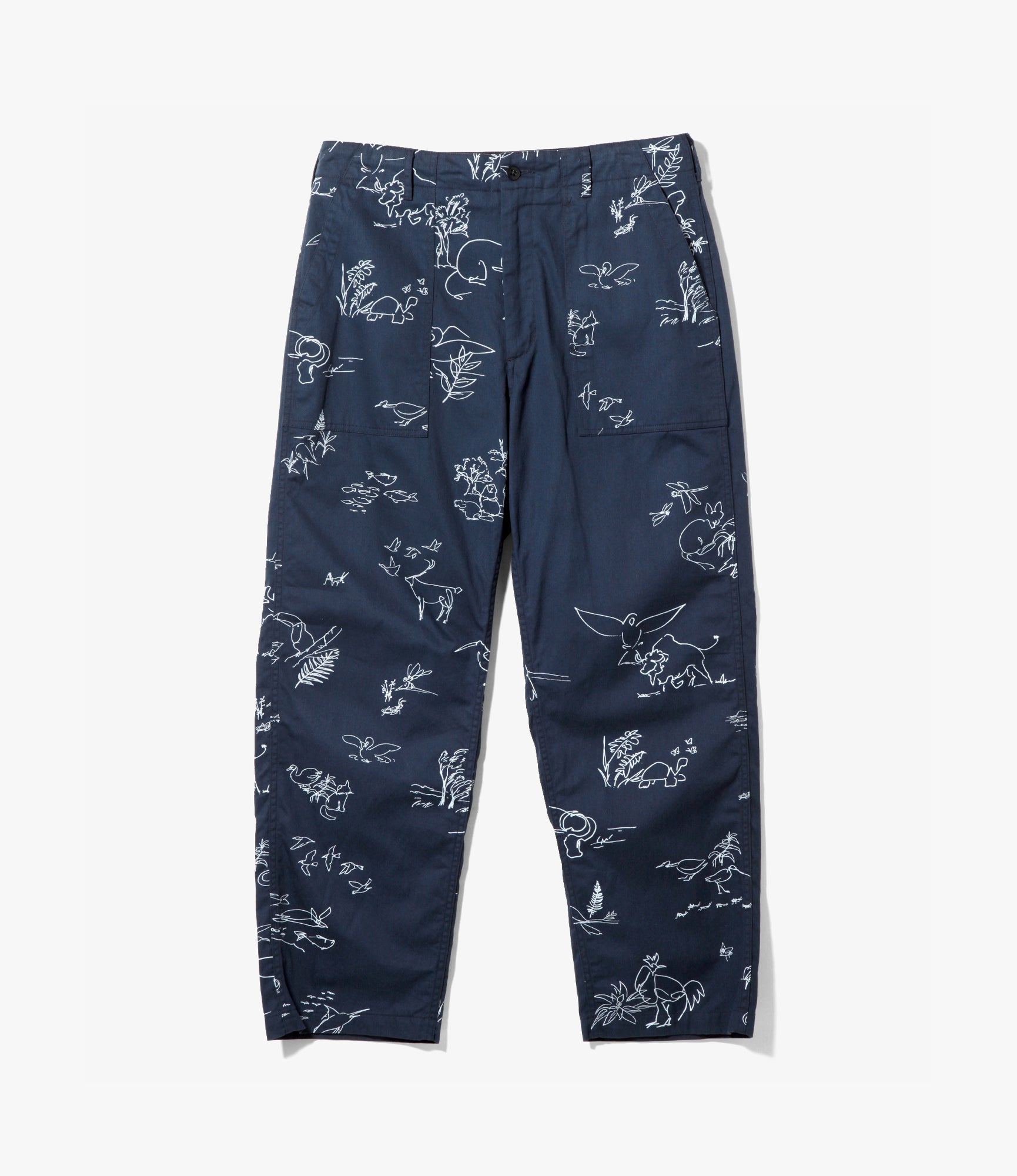 Men's Fatigue Pants - Navy Animal Print 6.5oz Flat Twill Work Pants for Outdoor, Hiking & Casual Wear