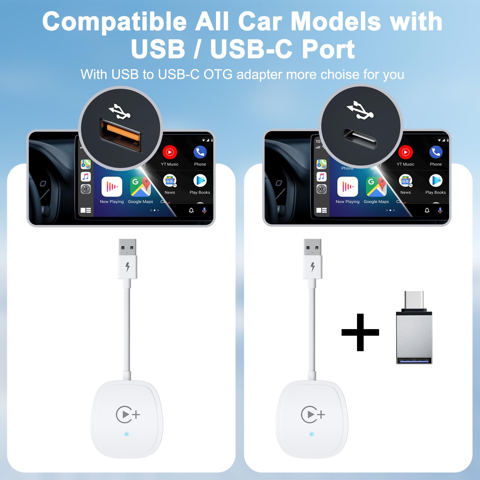 Wireless CarPlay Adapter for iPhone - Seamless Auto Connect, Zero Delay, Compatible with All OEM Wired CarPlay Cars (White) | Enjoy YouTube, Netflix & TikTok on Your Car Screen for Safer Driving & Entertainment