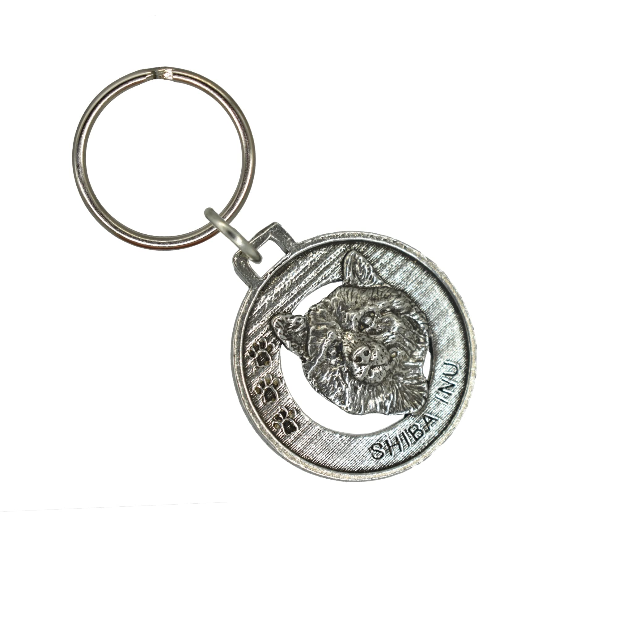 Handmade Pewter Shiba Inu Dog Keychain - 1.5 Inch Metal Key Ring with Pet Tag - USA Made Key Fob Gift for Dog Lovers (D166KC) | Perfect for Keys, Backpacks, Gifts & Pet Accessories