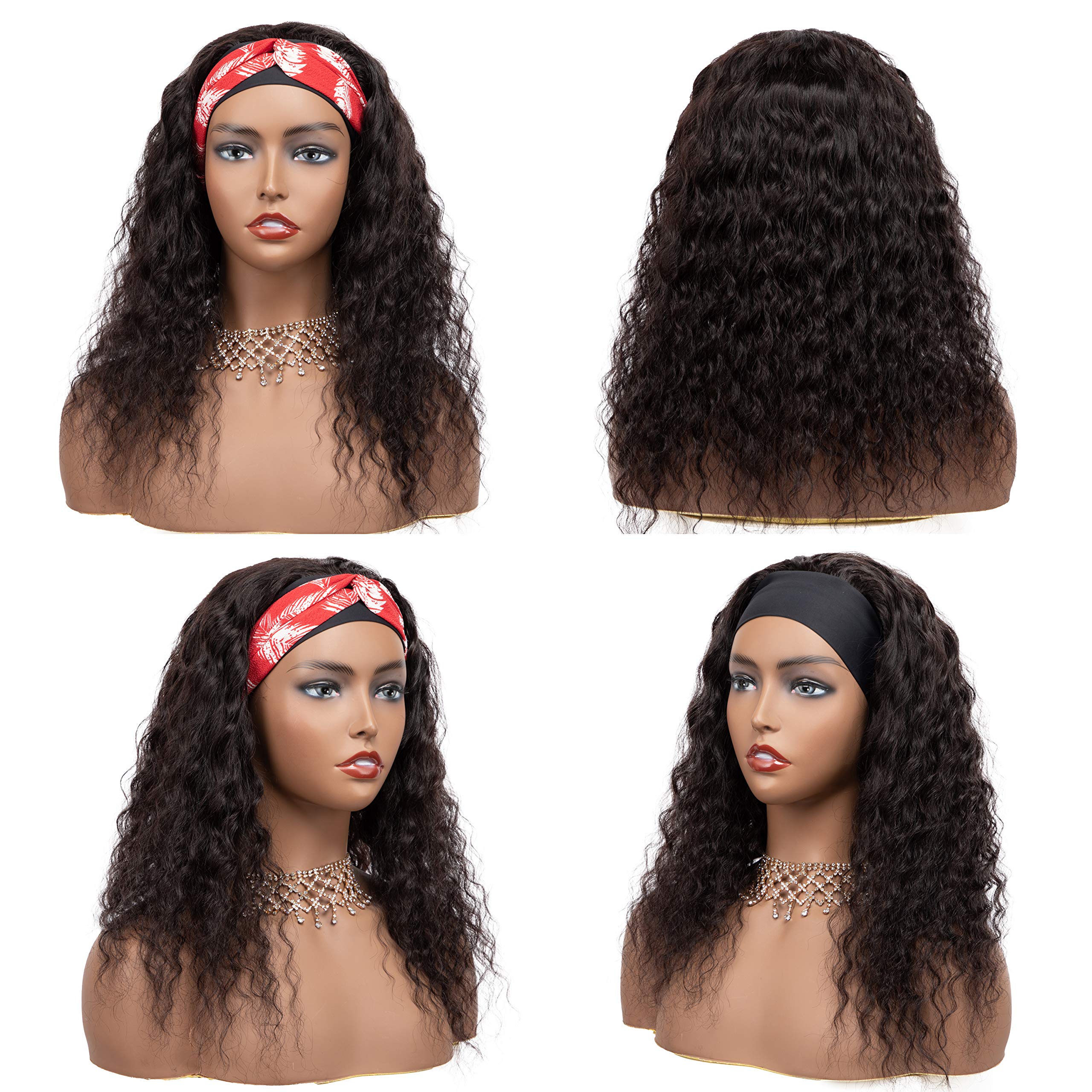24 Inch Deep Wave Curly Headband Wig - 100% Virgin Human Hair Glueless Lace Front Wigs for Black Women | No Glue Needed, Comfortable & Natural Look | Perfect for Daily Wear, Parties & Special Occasions