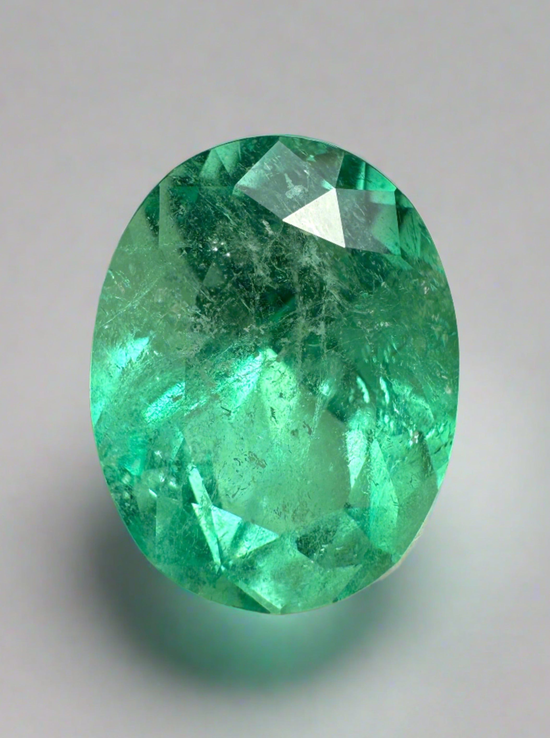6.86 Carat 14x11mm Medium Spring Green Natural Loose Colombian Emerald Oval Cut Gemstone for Jewelry Making, Engagement Rings & Necklace Pendants