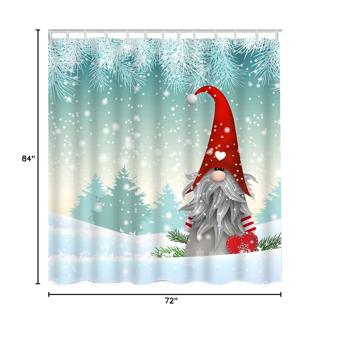 WONDERTIFY Scandinavian Christmas Gnome Tomte Shower Curtain - Waterproof Winter Landscape Holiday Bathroom Decor with Cute Elf Nisser Design - 72x84 Inch for Festive Home & Bathroom Decorations - Perfect for Christmas, Winter Holidays and Nordic-Themed Bathrooms