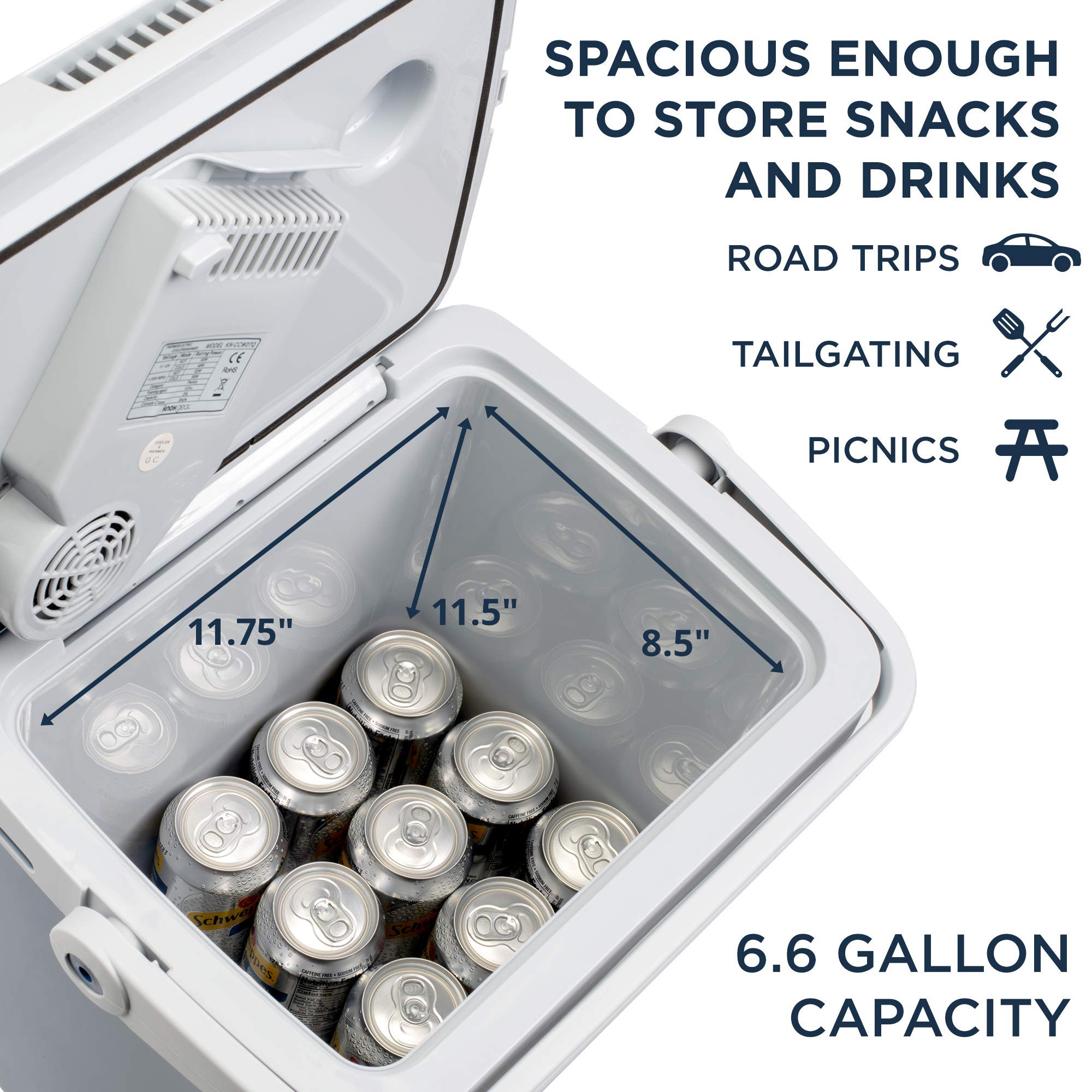 Ivation 27 Quart (25L) Electric Cooler and Warmer - Portable Thermoelectric Fridge for Car, Truck, RV, Home | 110V AC & 12V DC Power | Perfect for Camping, Travel, Road Trips, Picnics and Outdoor Adventures