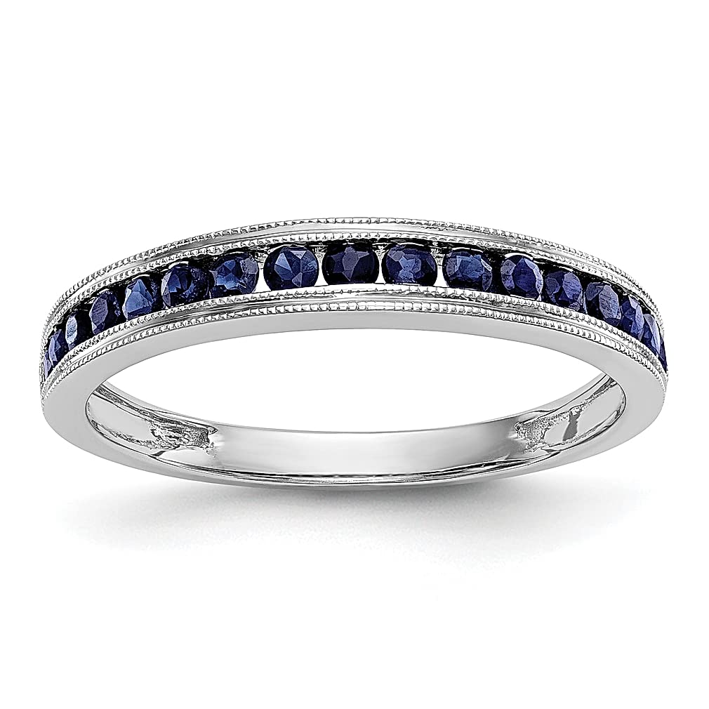 14K White Gold Blue Sapphire Wedding Ring Band - Size 7.00 Fancy Bridal Gemstone Fine Jewelry for Women - Perfect Anniversary Gift & Engagement Ring for Her - Ideal for Weddings, Proposals & Special Occasions