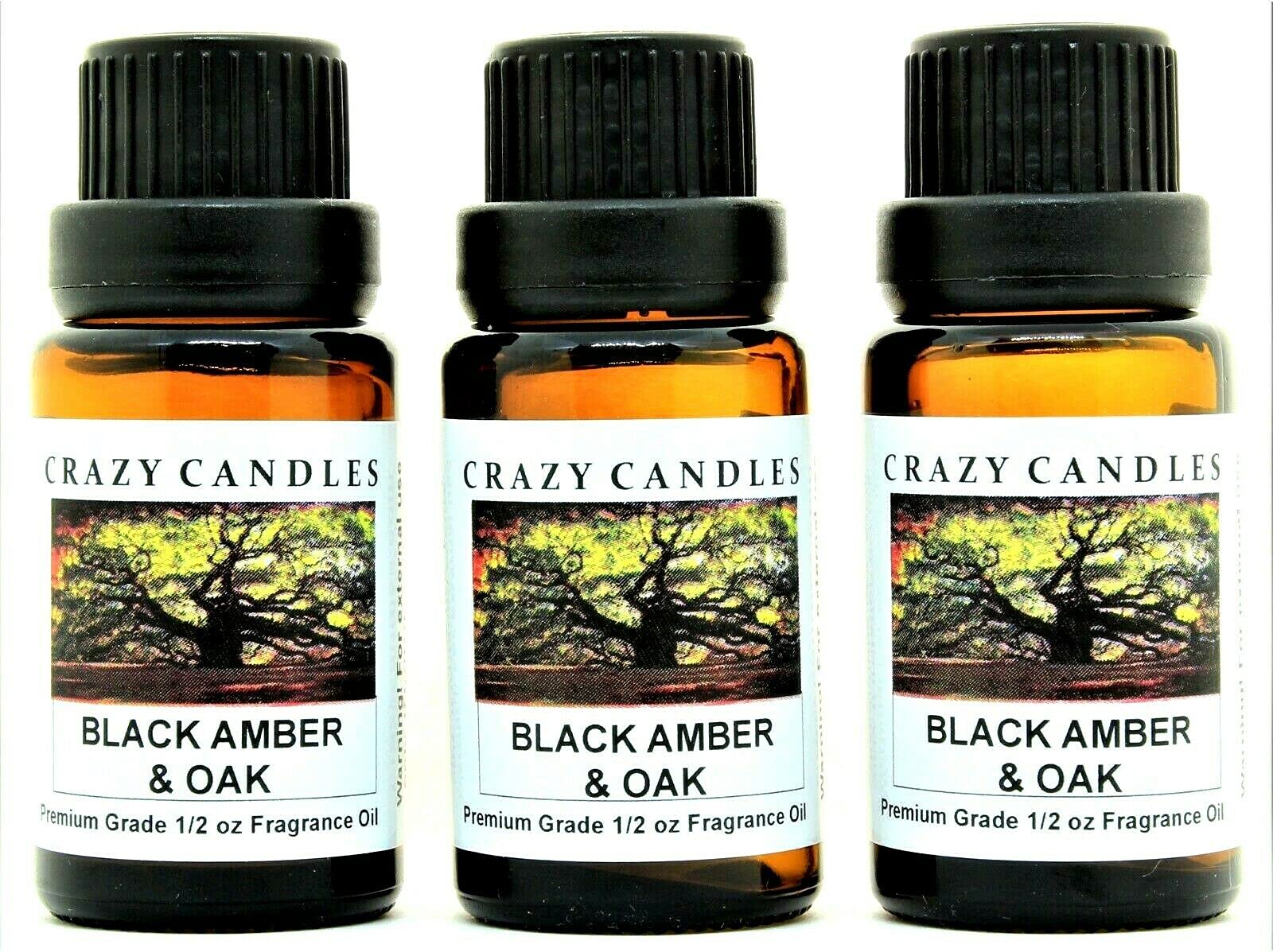 Premium Black Amber & Oak Scented Fragrance Oil - 3 Pack (15ml/0.5oz Each) - Luxury Home & Spa Aromatherapy for Diffusers, Massage, and Relaxation