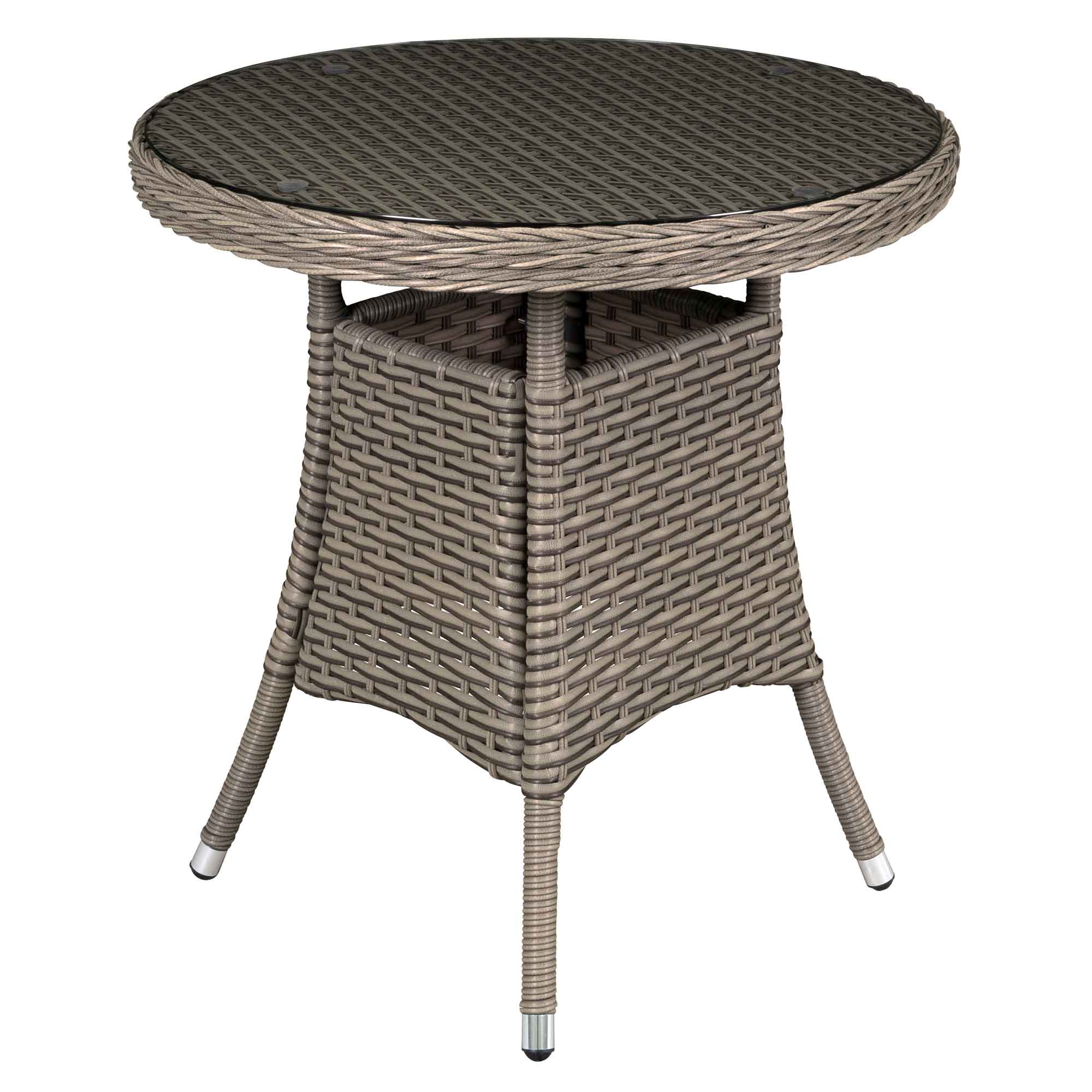 Brown Chester Rattan Wicker Outdoor Bistro Table with Tempered Glass Top - Patio, Garden, Balcony Dining Set for Small Spaces - DG65