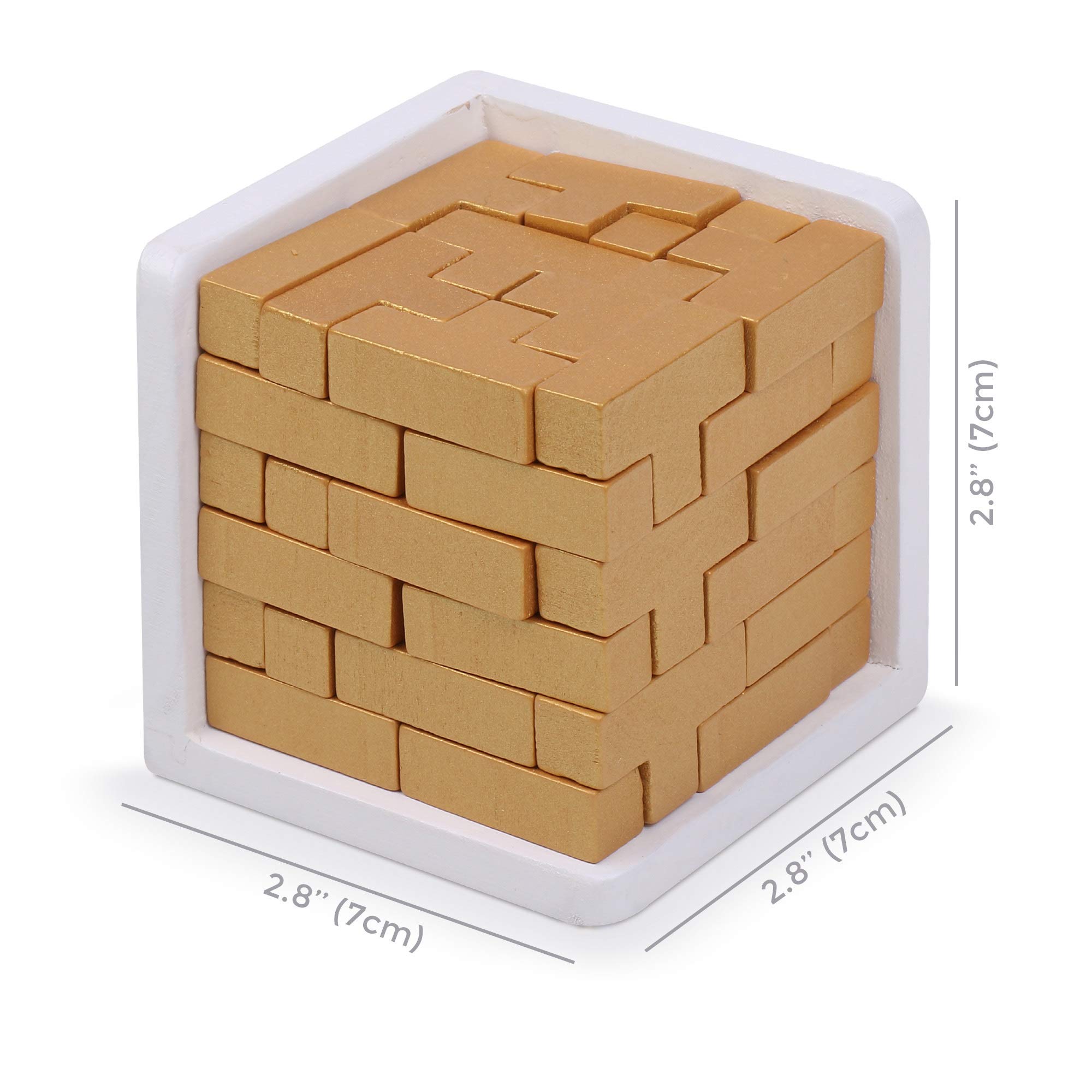 Original 3D Wooden Brain Teaser Puzzle for Kids & Adults - Challenging Logic Game, Educational STEM Toy, Stress Relief Desk Decor - Perfect for Family Game Night, Office Break & Gift Giving (Golden Edition)