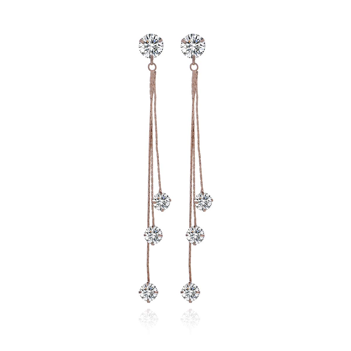 CZ Linear Drop Earrings for Women - 925 Sterling Silver Long Chain Earrings with Swarovski Crystals & Cubic Zirconia | Elegant Rhinestone Tassel Dangle Earrings for Wedding, Bridal, Party & Evening Wear