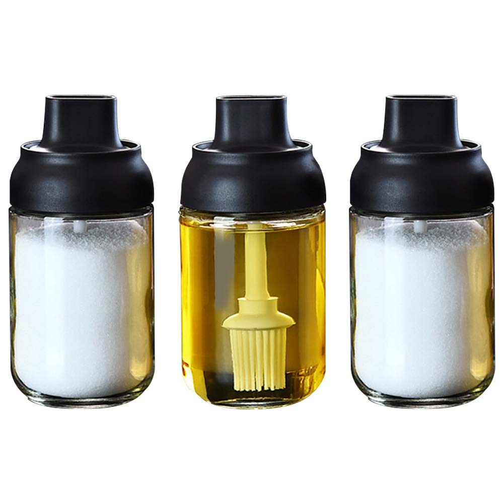 4-Piece Glass Seasoning Set with Spoon & Labels - 8.45oz/250ml Airtight Spice Containers for Salt, Sugar, Oil & Spices - Perfect for Kitchen Pantry Organization & Cooking Essentials Storage
