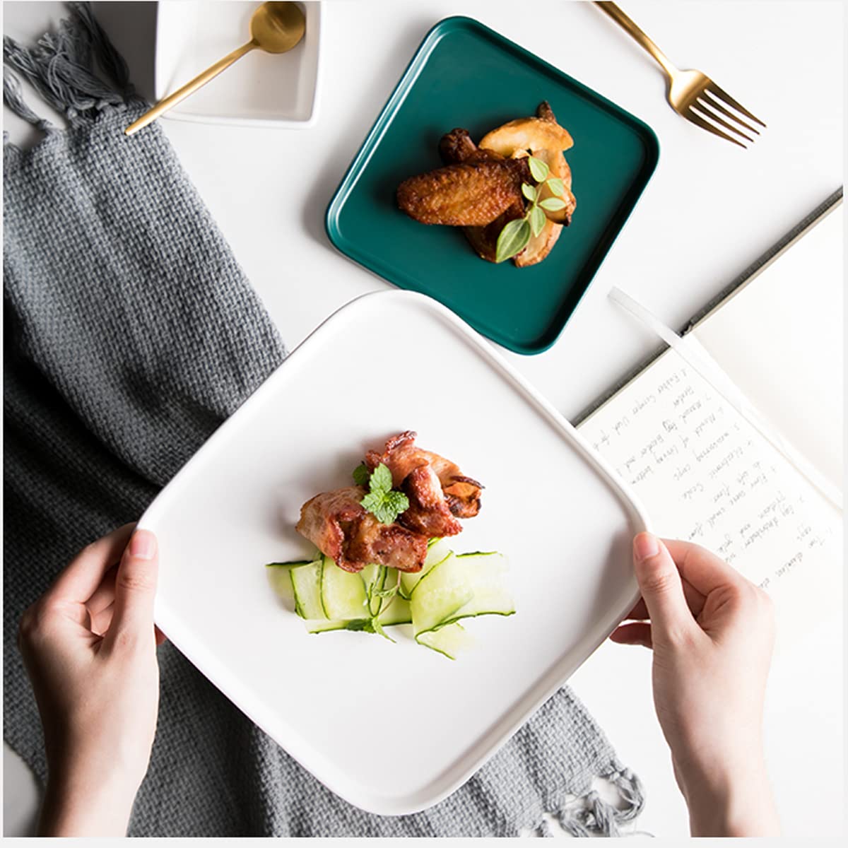 2-Pack White Porcelain Square Dinner Plates - 6 Inch Appetizer & Serving Dishes for Steak, Pasta, Salad, Snacks, Pizza - Perfect for Restaurants, Dinner Parties & Home Dining