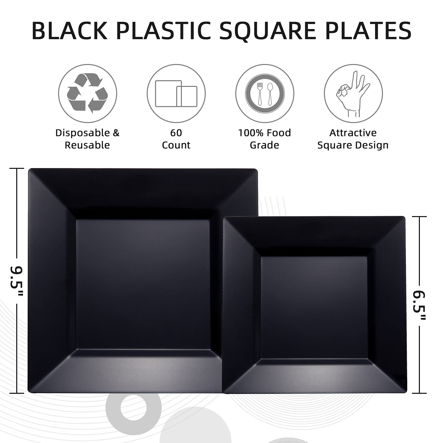 60 Pack Black Plastic Plates + 30 Gold Plastic Cutlery Set + 72 Gold Plastic Cups - Disposable Party Tableware for Weddings, Birthdays & Events