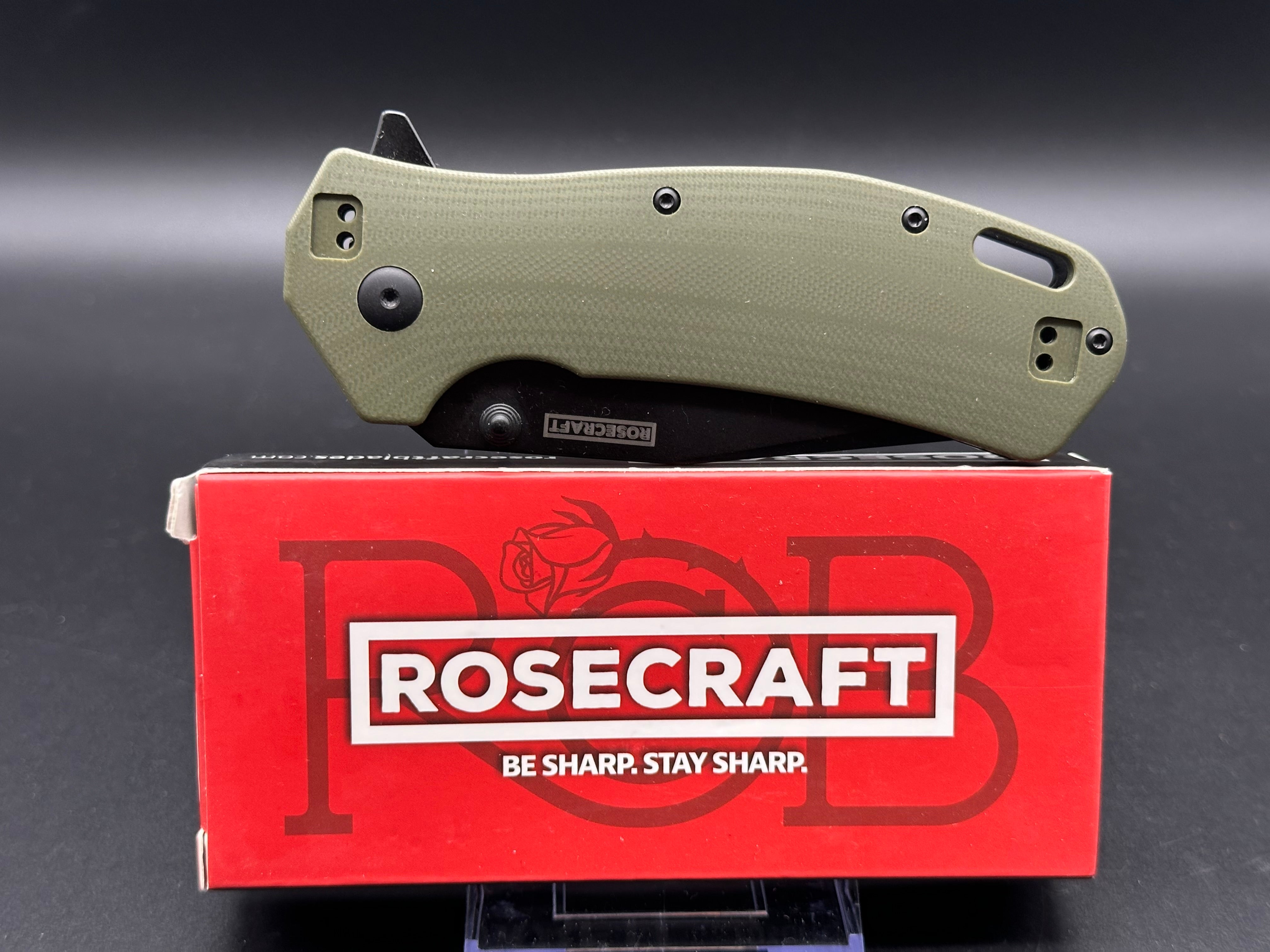 RoseCraft Blades MA-11 Folding Knife with OD Green Handle - Tactical EDC Knife for Outdoor Camping, Hunting & Survival Gear
