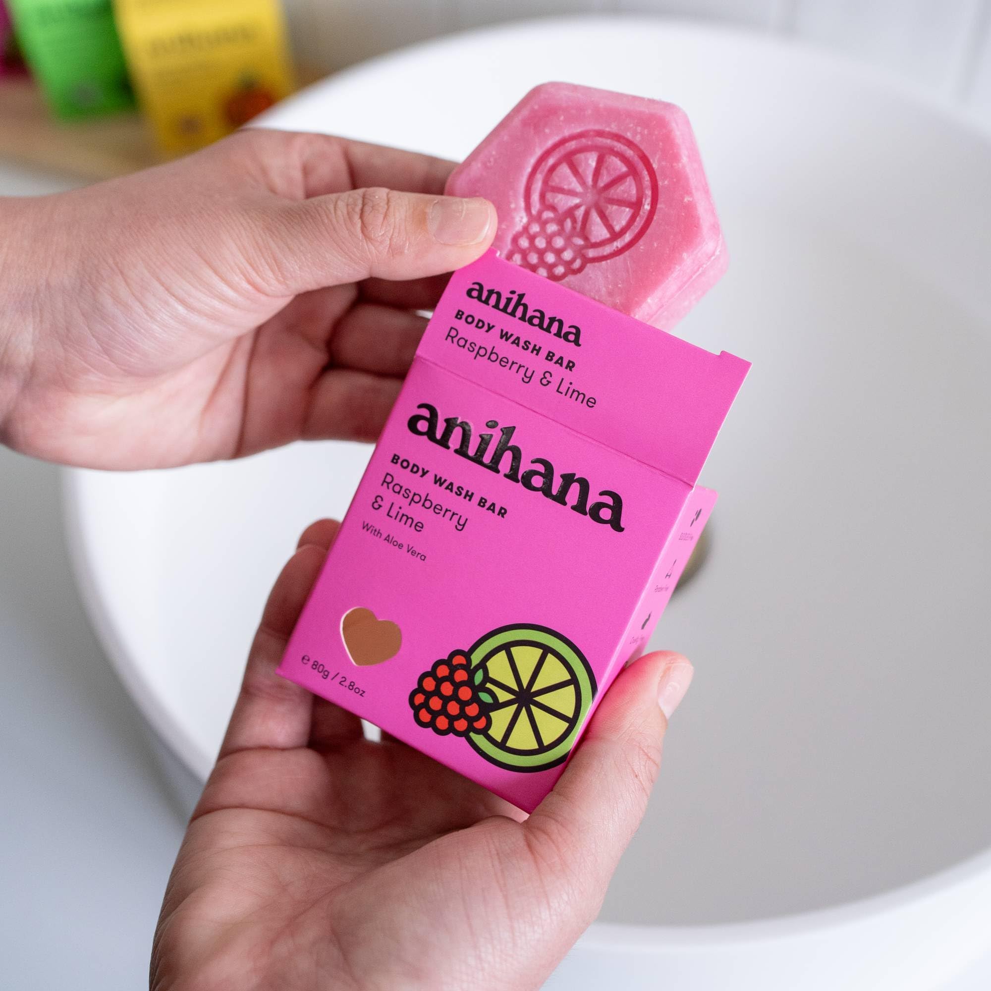 ANIHANA Natural Body Wash Bar with Coconut Oil & Aloe Vera | Soap-Free Moisturizing Cleanser | Gentle Skin Care for Dry & Sensitive Skin | Refreshing Raspberry Lime Scent 2.8oz | Perfect for Shower, Travel & Eco-Friendly Bath Routine