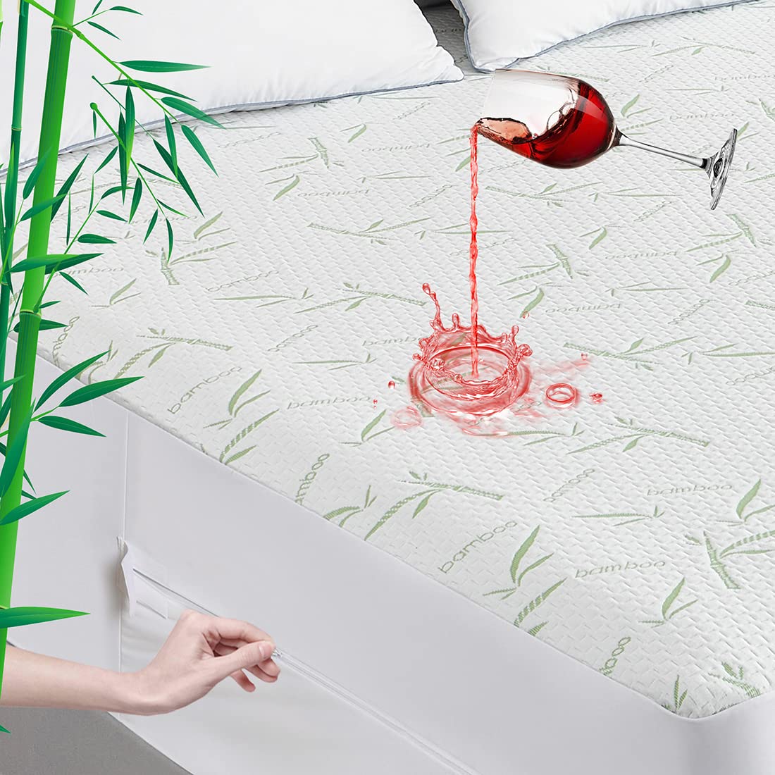 Parkdeny Full Mattress Protector - Waterproof & Cooling Bamboo Rayon Cover with 3D Air Fabric | Breathable, Noiseless, Washable | Fits 5-13
