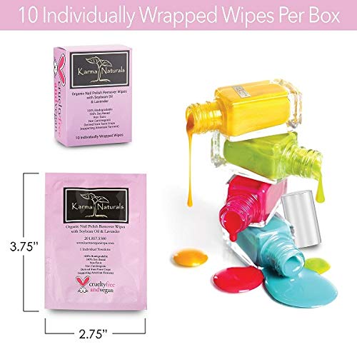 Organic Nail Polish Remover Wipes - 10 Pack | Non-Toxic, Vegan & Cruelty-Free | Nail Strengthener & Treatment for Healthy Nails | Perfect for Travel, Manicures & At-Home Nail Care
