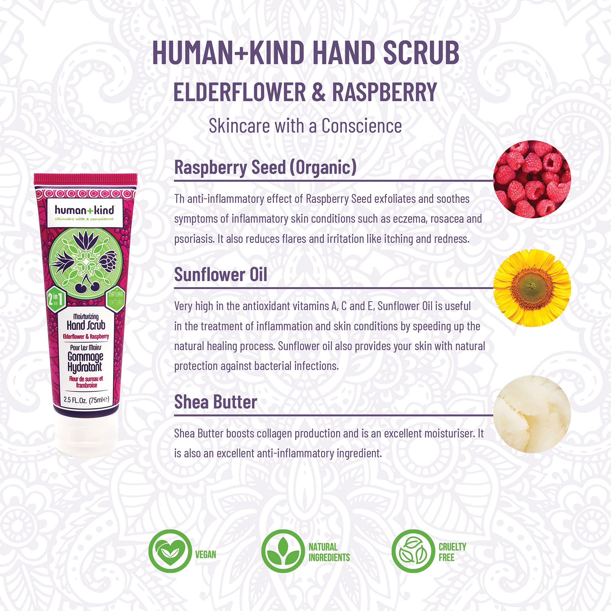 Human+Kind Hand Set - Exfoliating Hand Scrub & Hydrating Hand Cream with Elderflower & Raspberry, Vegan & Cruelty-Free Skincare - Perfect for Dry Hands, Spa Day at Home, and Gift Giving