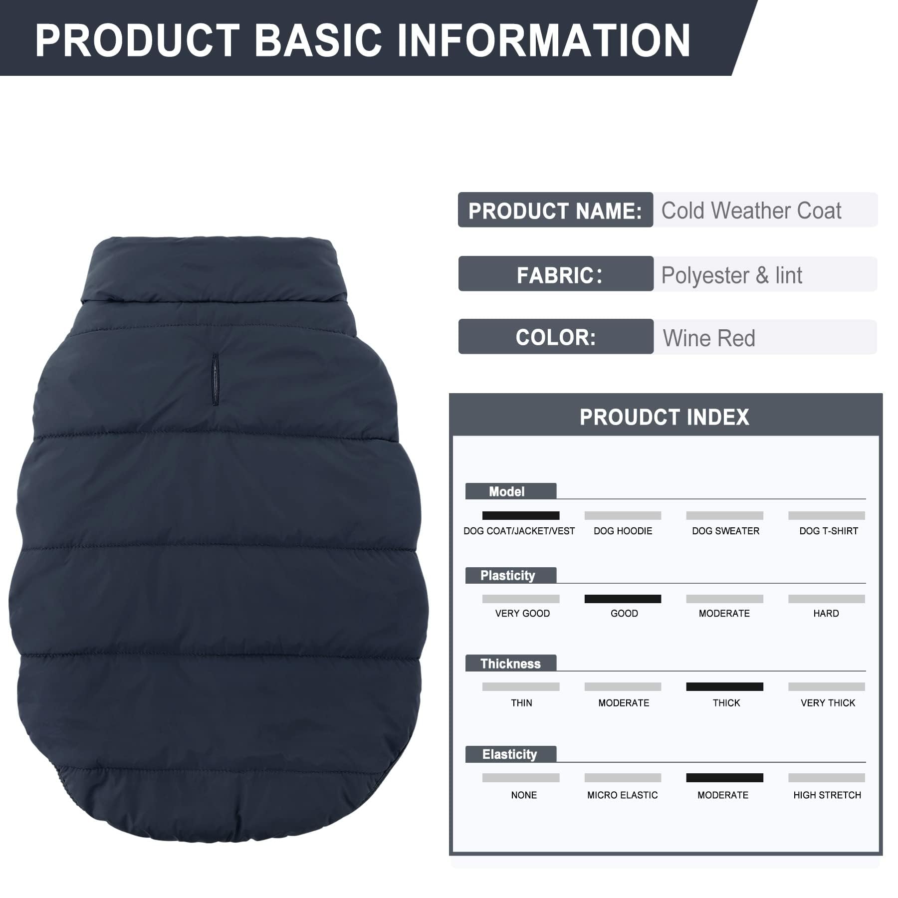 ASENKU Windproof & Waterproof Winter Dog Jacket - Fleece Lined Warm Dog Coat for Cold Weather - Small Medium Large XL Dog Vest - Blue - Perfect for Outdoor Walks & Winter Adventures