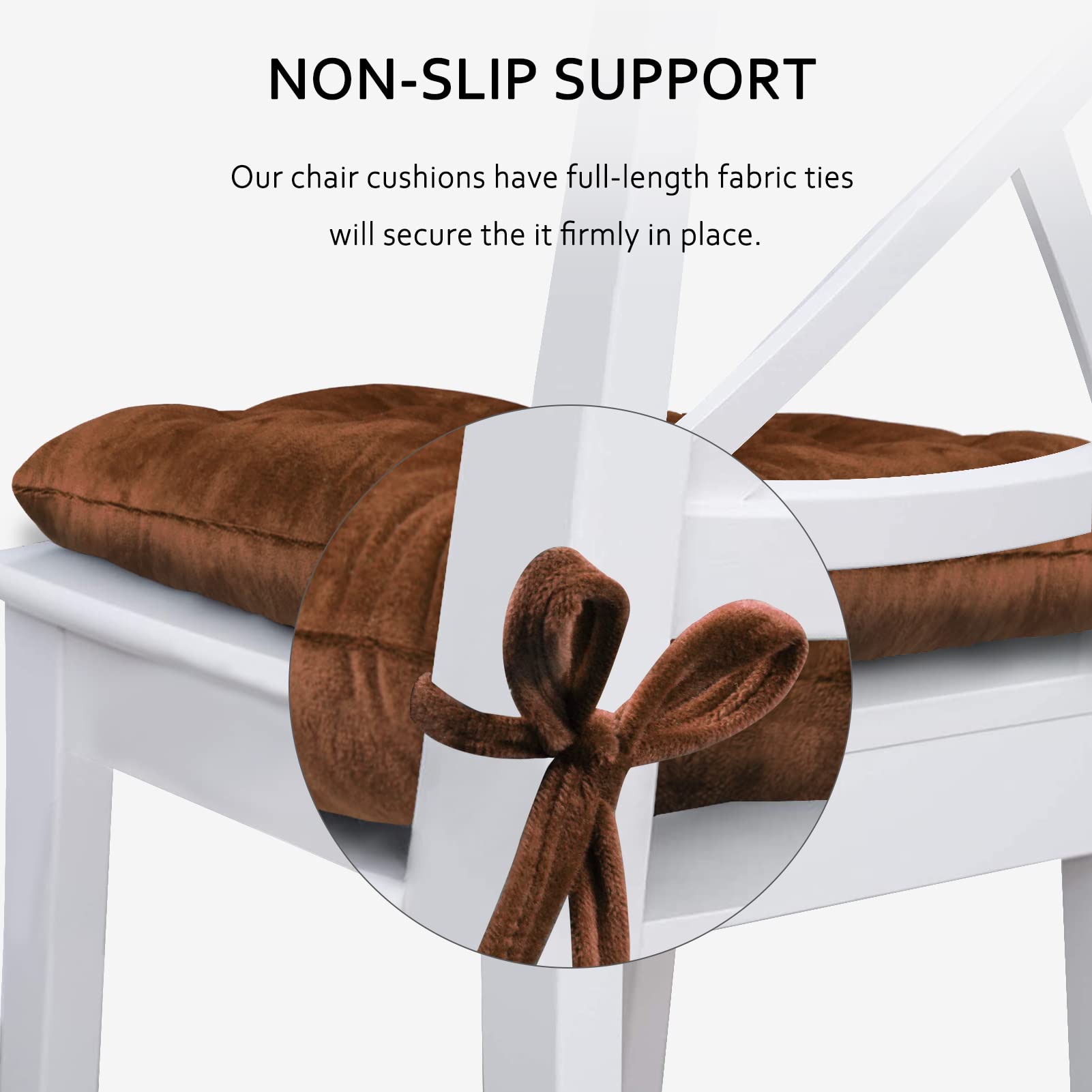 ELFJOY 4 Pack Tufted Square Chair Cushions with Ties for Dining & Office - Coffee Color