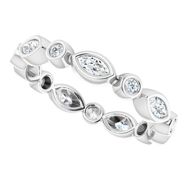 0.64 Carat Bezel Set Marquise & Round Diamond Eternity Wedding Band - Perfect for Anniversaries, Engagements & Special Occasions