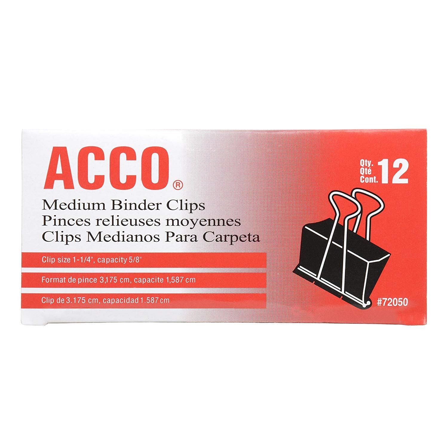 ACCO Medium Binder Clips - 120 Pack (12 Clips per Box, 10 Boxes) for Office, School & Home Organization | Heavy Duty Paper Clips for Documents, Files & Bulletin Boards (Model 72050)