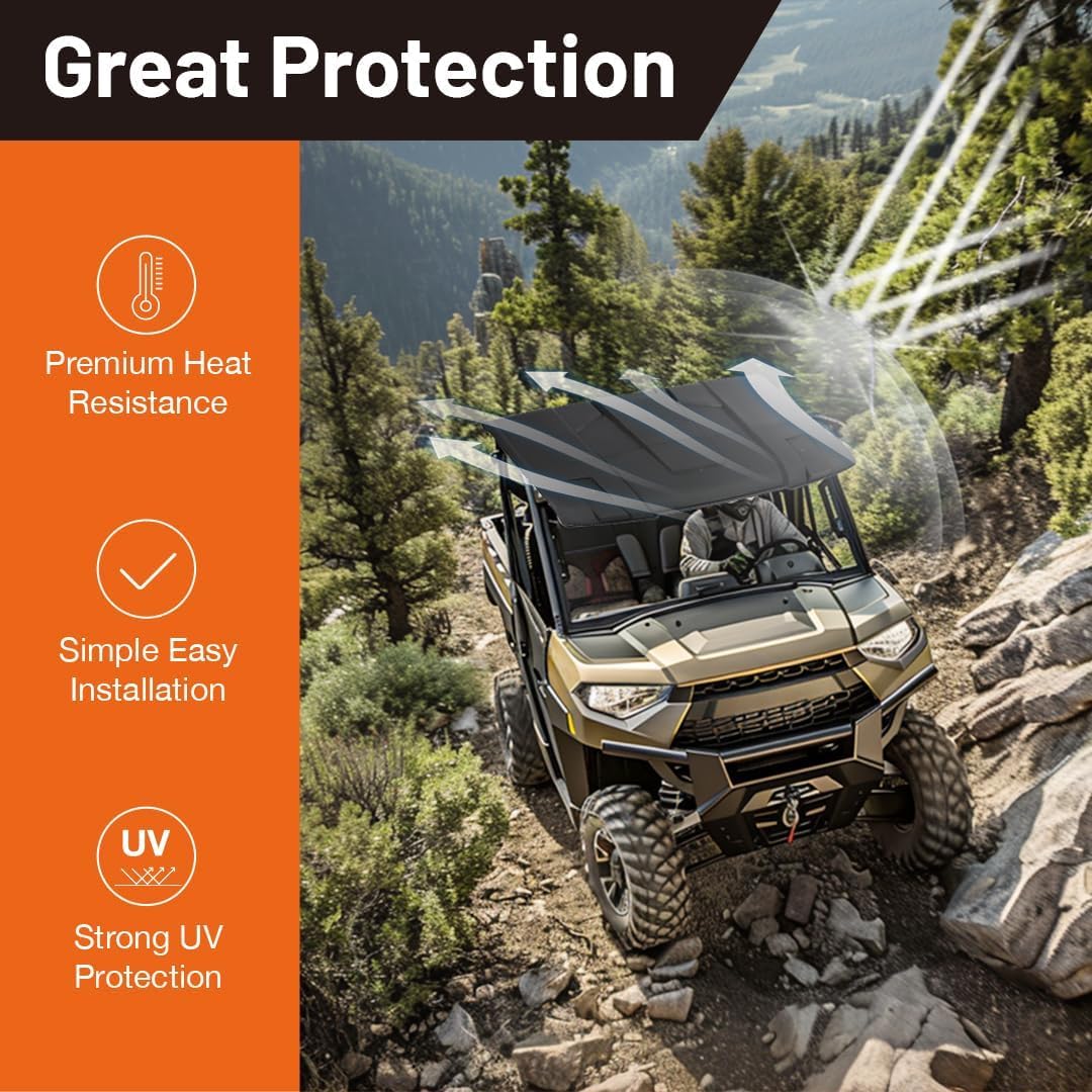 HECASA 2-Piece Hard Roof Top for 2013-2025 Polaris Ranger XP 1000/900/570 & Kinetic/Brutus | 3-Seat Sun Visor Replacement (Fits OEM 2882911) | Durable All-Weather Protection for Off-Road Adventures & Farm Work