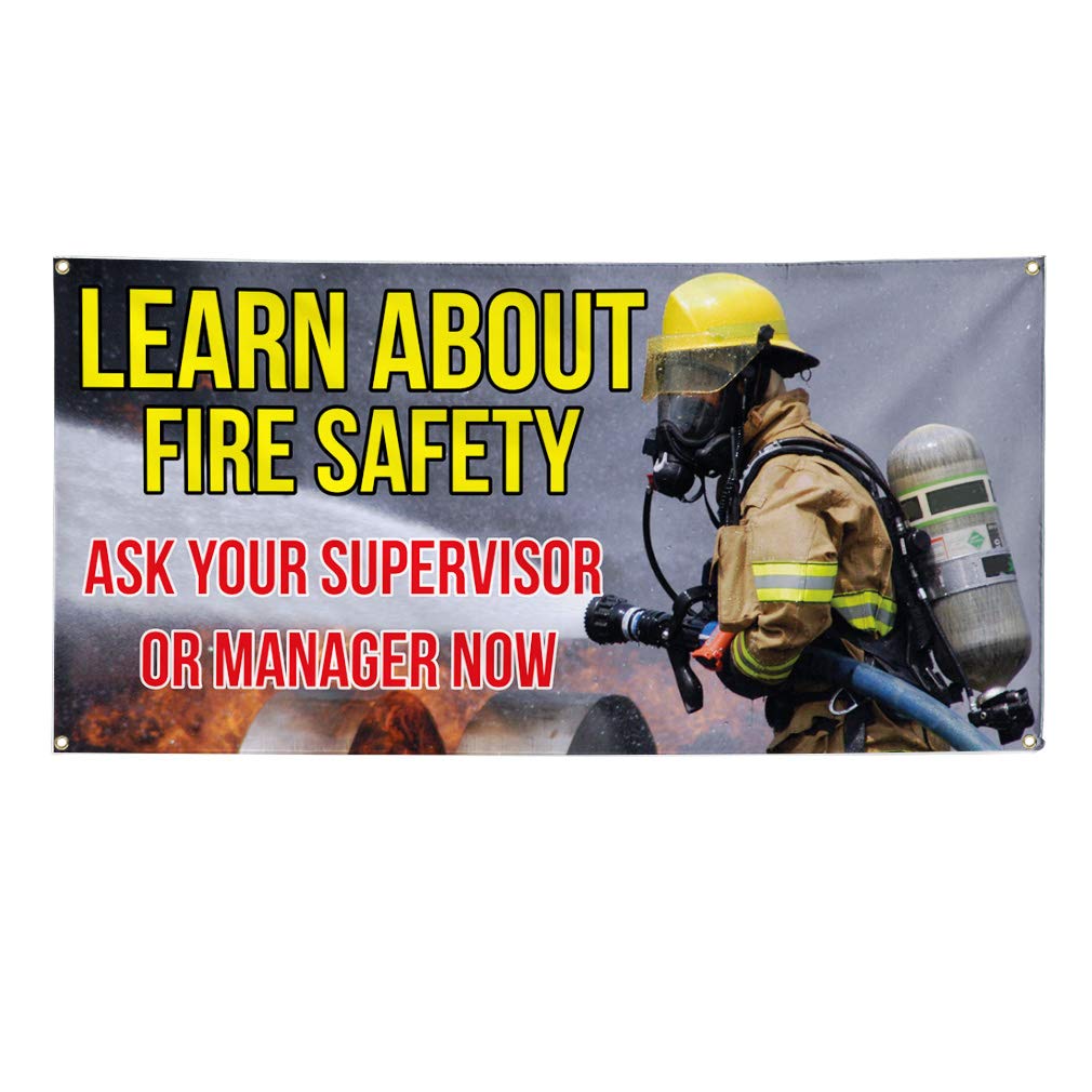 Fire Safety Vinyl Banner - 48x96 Inches Weatherproof Outdoor Sign with 8 Grommets for Industrial, Yard & Lifestyle Use | Durable for All Weather Conditions