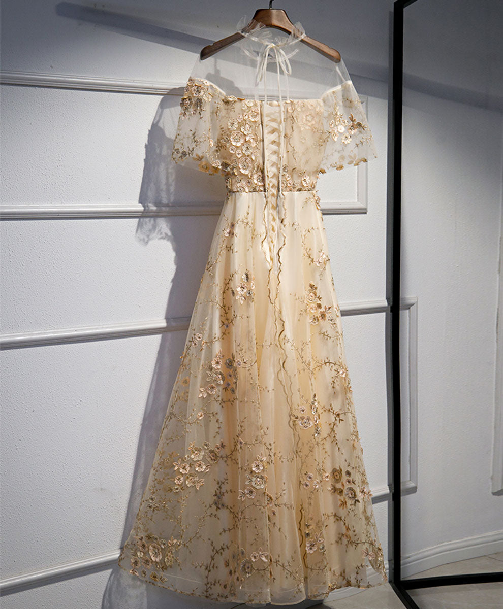 Elegant Champagne Tulle Lace Long Prom Dress - Formal Evening Gown for Homecoming, Ball & Special Occasions