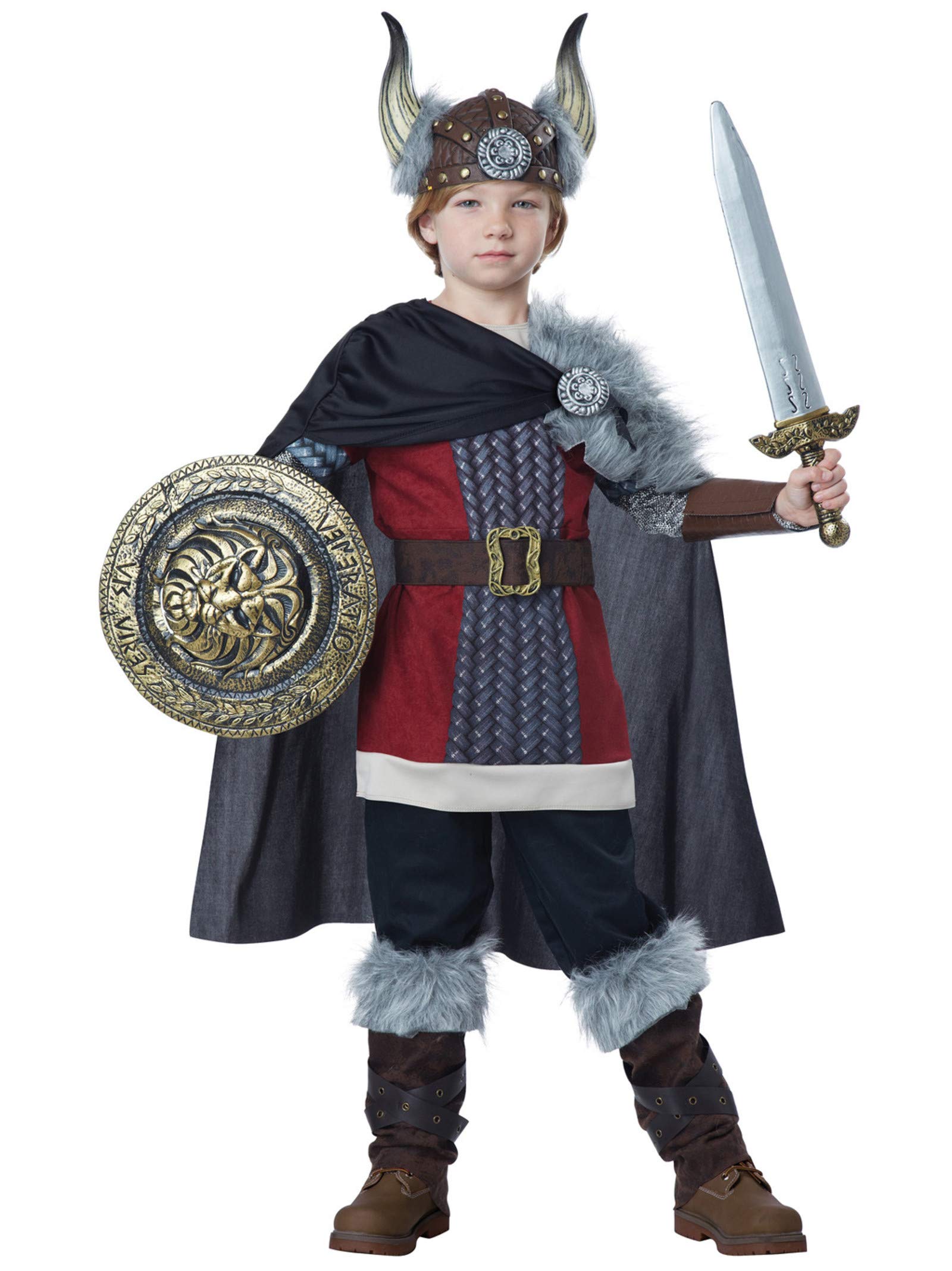 Viking Boy Child Costume for Kids - Medieval Norse Warrior Outfit with Horned Helmet & Tunic - Perfect for Halloween, Cosplay & Historical Reenactments