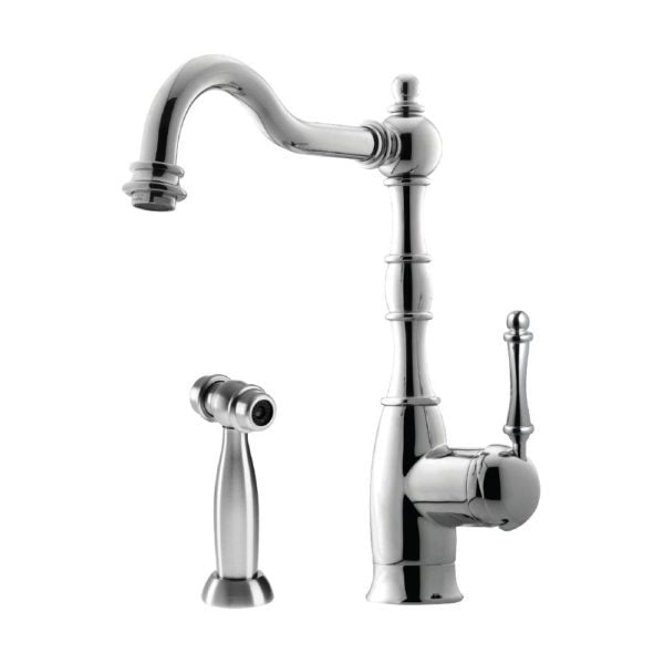 Hamat NOSP 4000 PN Polished Nickel Single Lever Kitchen Faucet with Side Spray - Traditional Brass Design for Modern & Farmhouse Sinks (Perfect for Cooking, Washing Dishes & Food Prep)