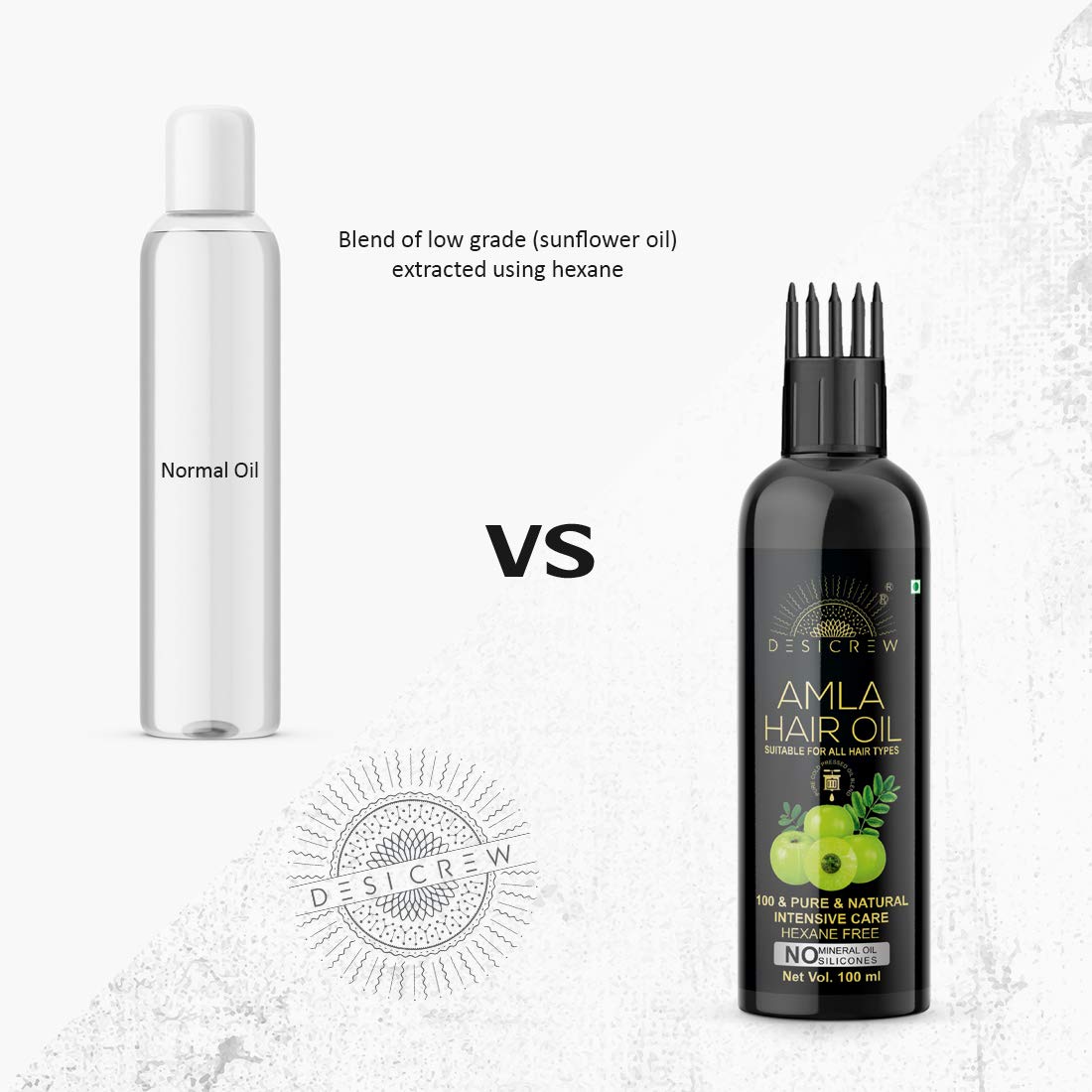 Desicrew Amla Hair Oil with Comb Applicator - Cold Pressed 100% Natural Hair Growth Treatment for Healthy, Voluminous & Smooth Hair - 2 Pack (200ml Total) - Perfect for Daily Hair Care & Scalp Massage