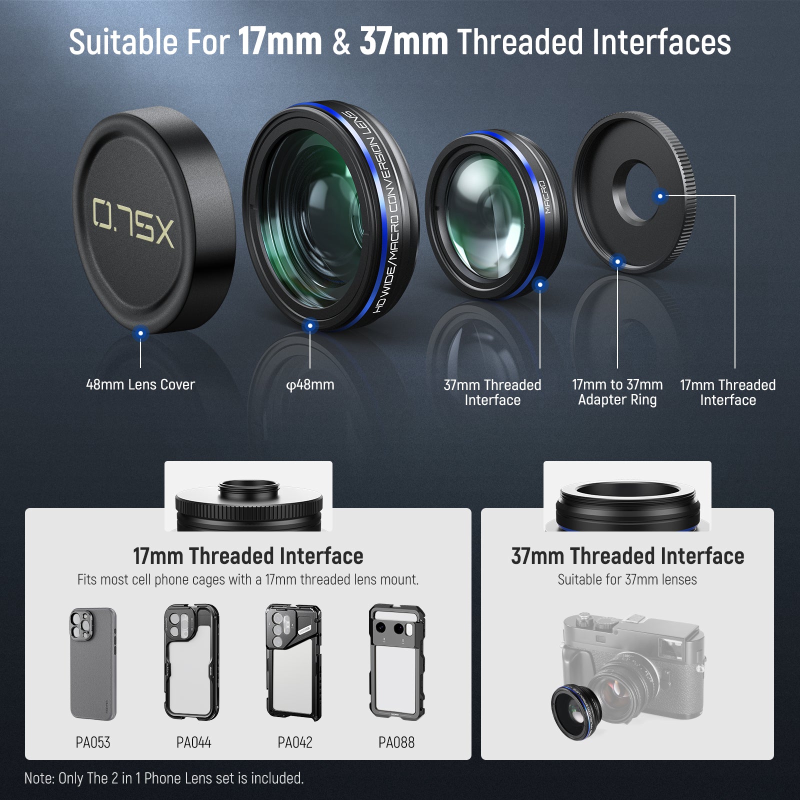 NEEWER LS 60 2-in-1 Wide Angle & Macro Phone Lens Kit - 0.45x Wide Angle & 2x Macro Lens for iPhone, Samsung, Android - Perfect for Travel, Food Photography, and Close-Up Shots